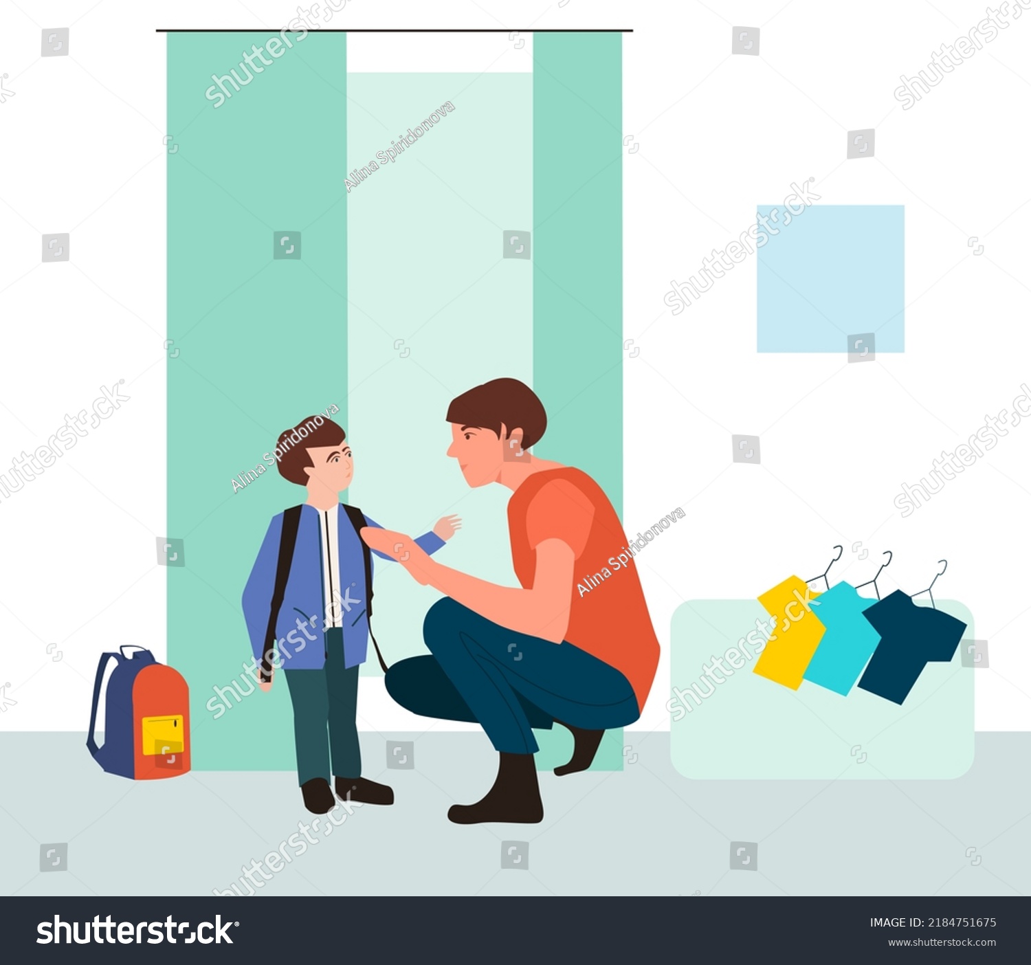 Mom Son Choosing School Uniform Clothes Stock Vector (Royalty Free ...