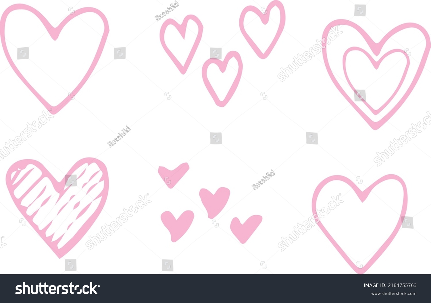 Vector Illustration Set Hearts Freehand Drawing Stock Vector (Royalty ...