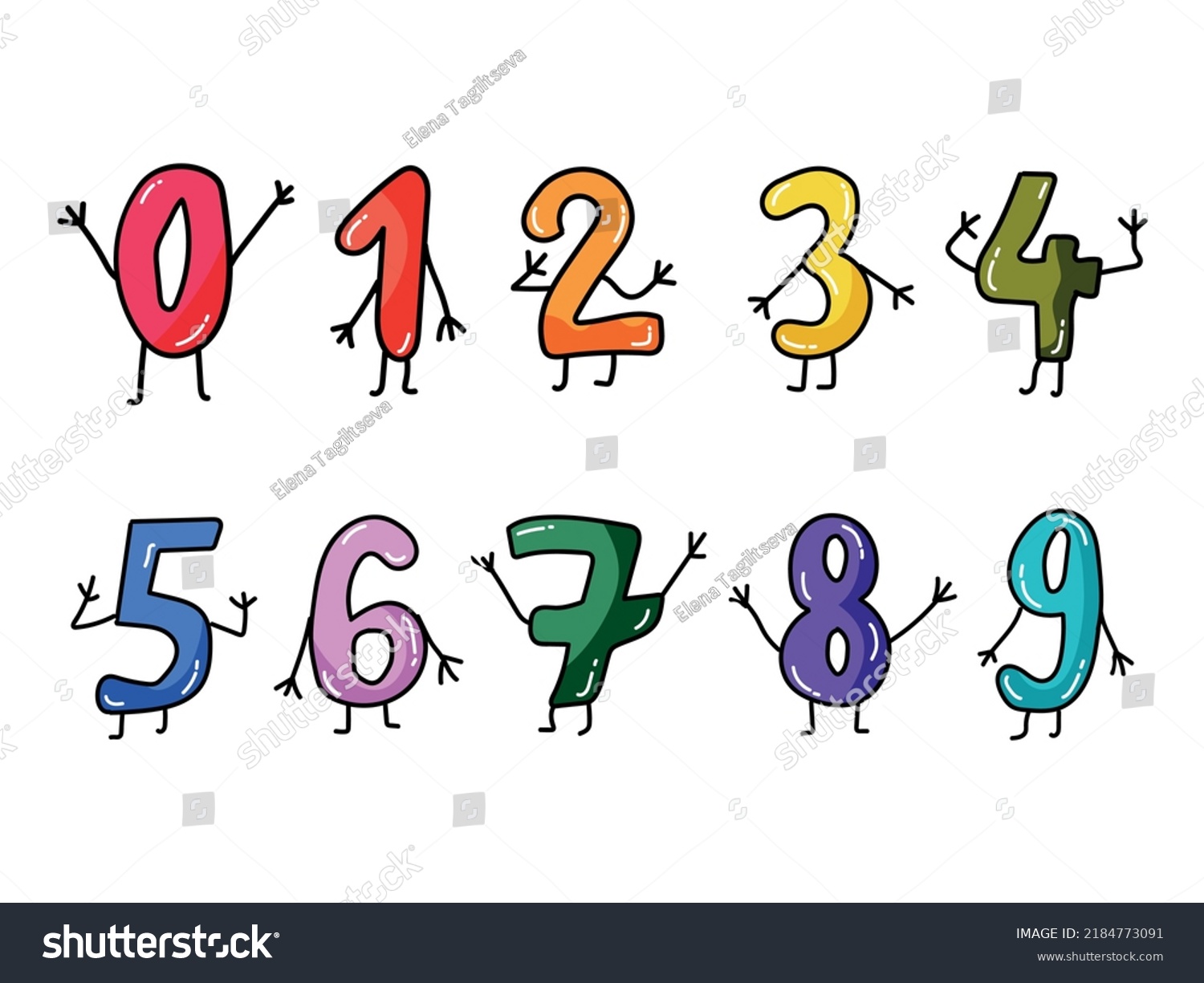 Set Hand Drawn Colorful Numbers Arms Stock Vector (Royalty Free ...