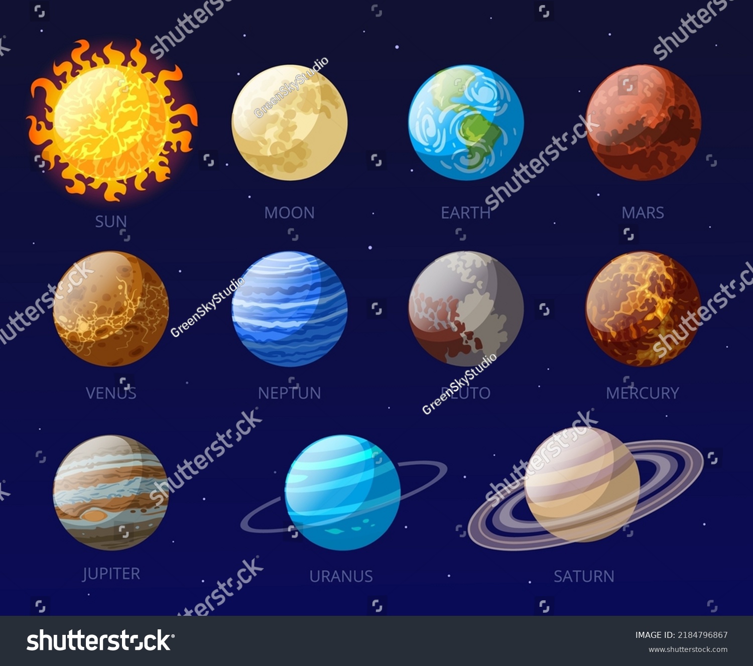 Cartoon Solar System Planets Venus Mercury Stock Vector (Royalty Free ...