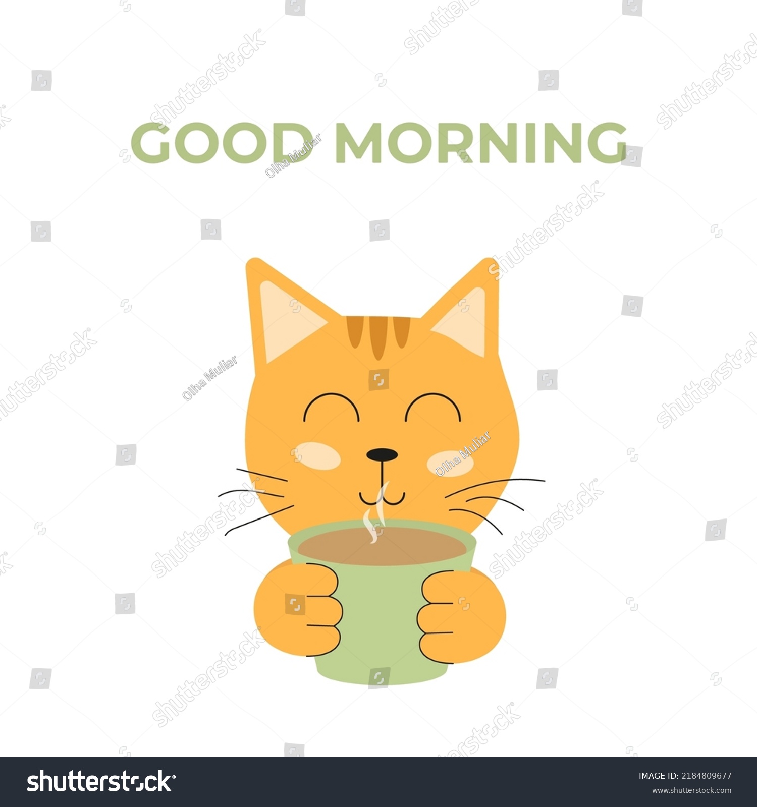 Vector Cartoon Illustration Cute Cat Flat Stock Vector (Royalty Free ...