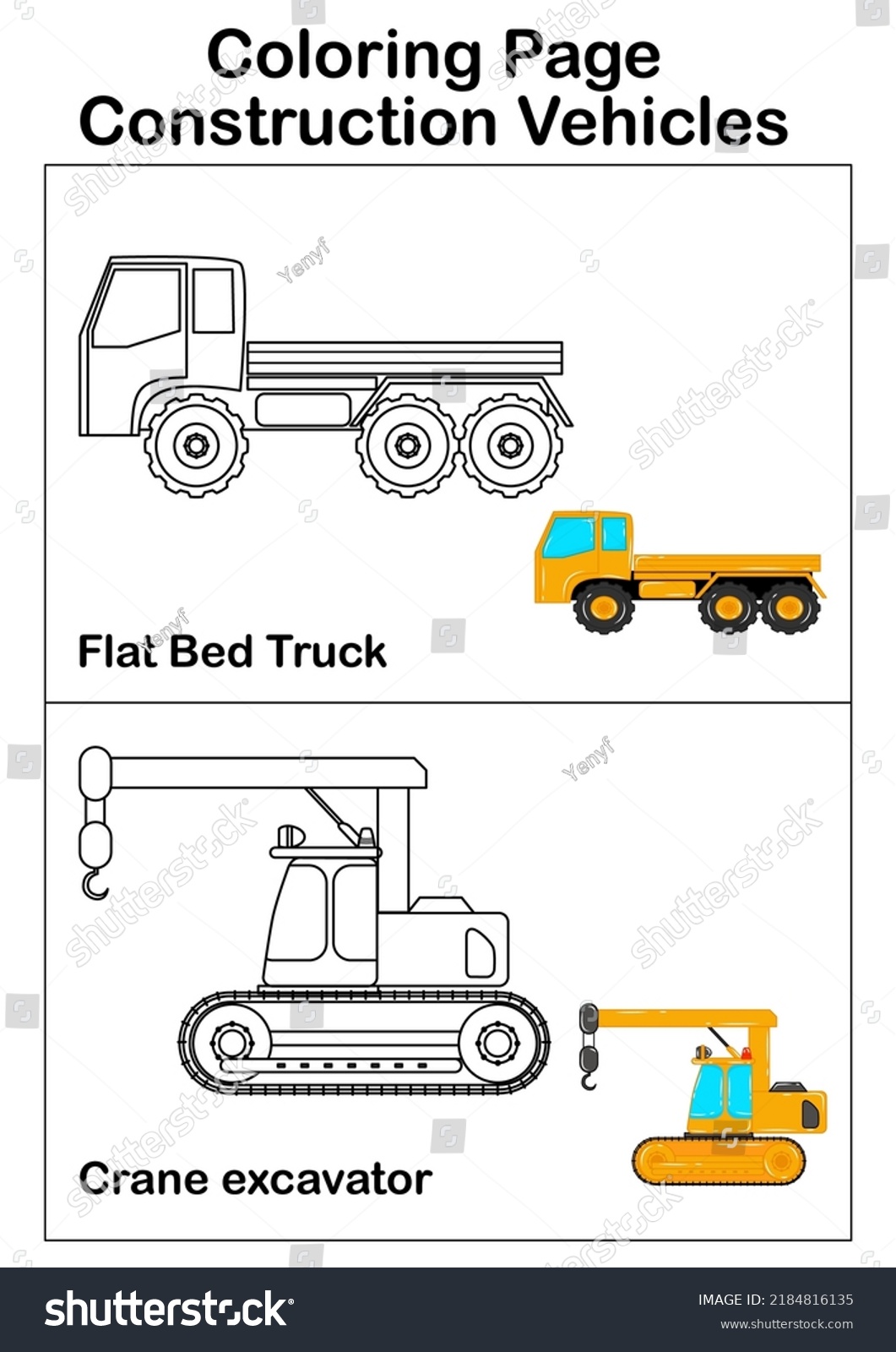 Coloring Page Truck Excavator Construction Vehicle Stock Vector