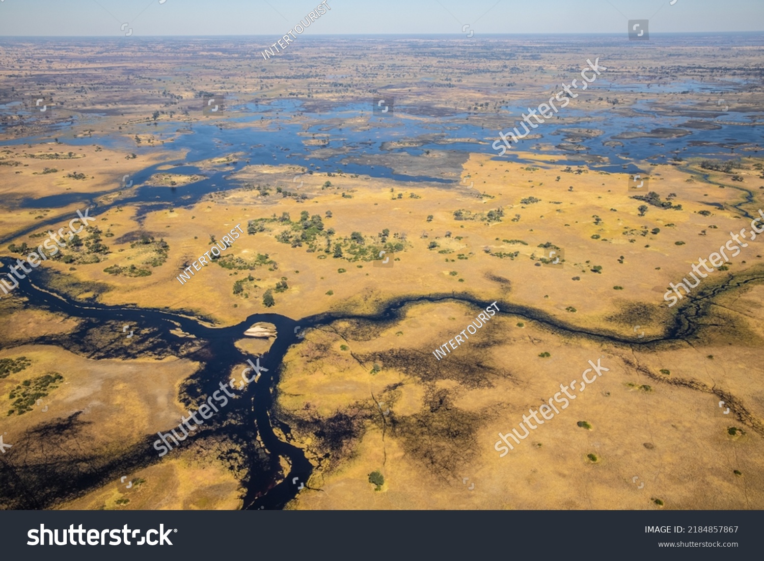 Aerial View Flooded Okavango Delta Animals Stock Photo 2184857867 ...