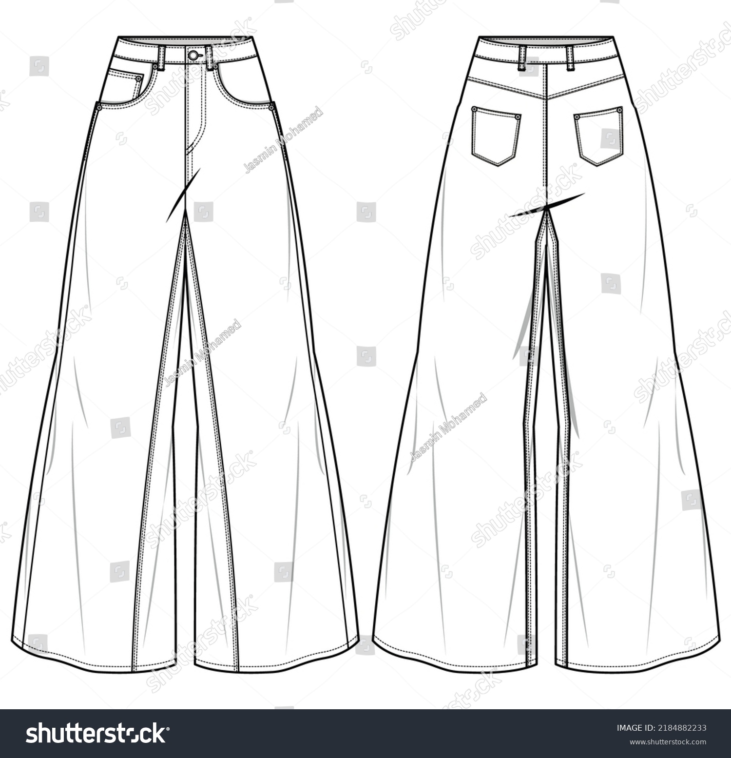 Women Flared Denim Wide Leg Jeans Stock Vector (Royalty Free ...