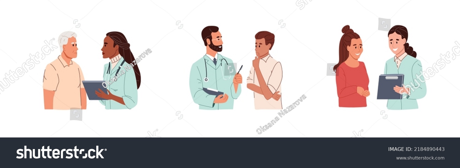 Male Female Doctors Talking Patients Using Stock Vector (Royalty Free ...