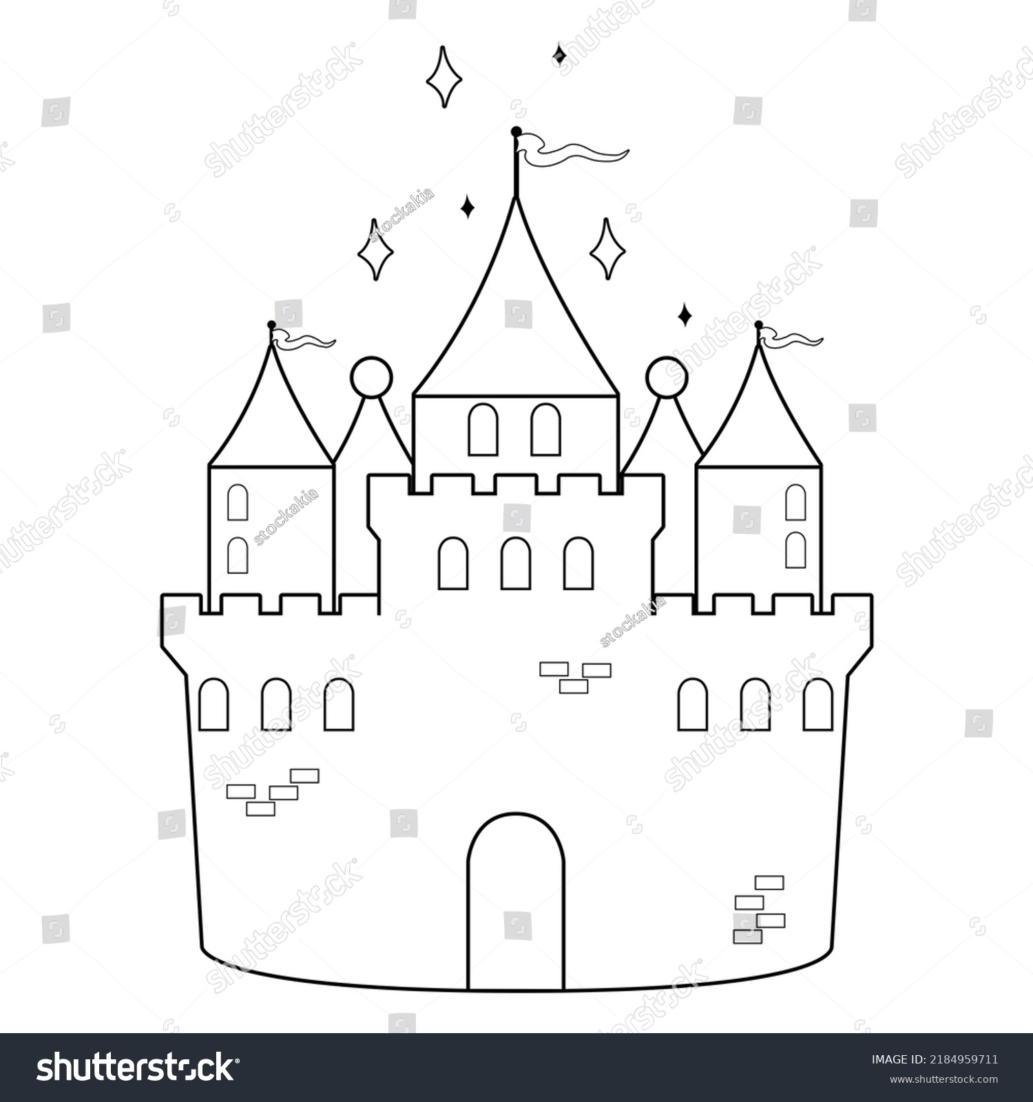 Beautiful Fairy Tale Castle Black White Stock Illustration 2184959711 ...