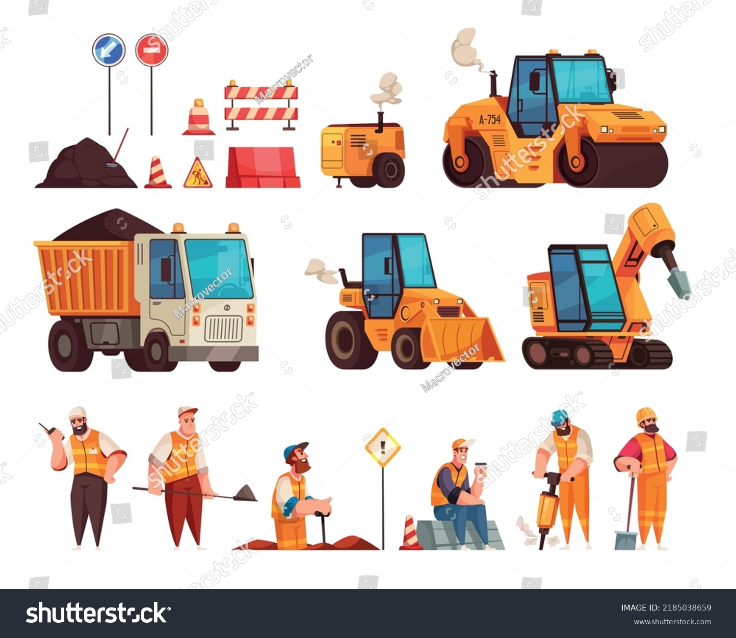 Road Repair Machinery Cartoon Set Tractor Stock Vector (Royalty Free ...