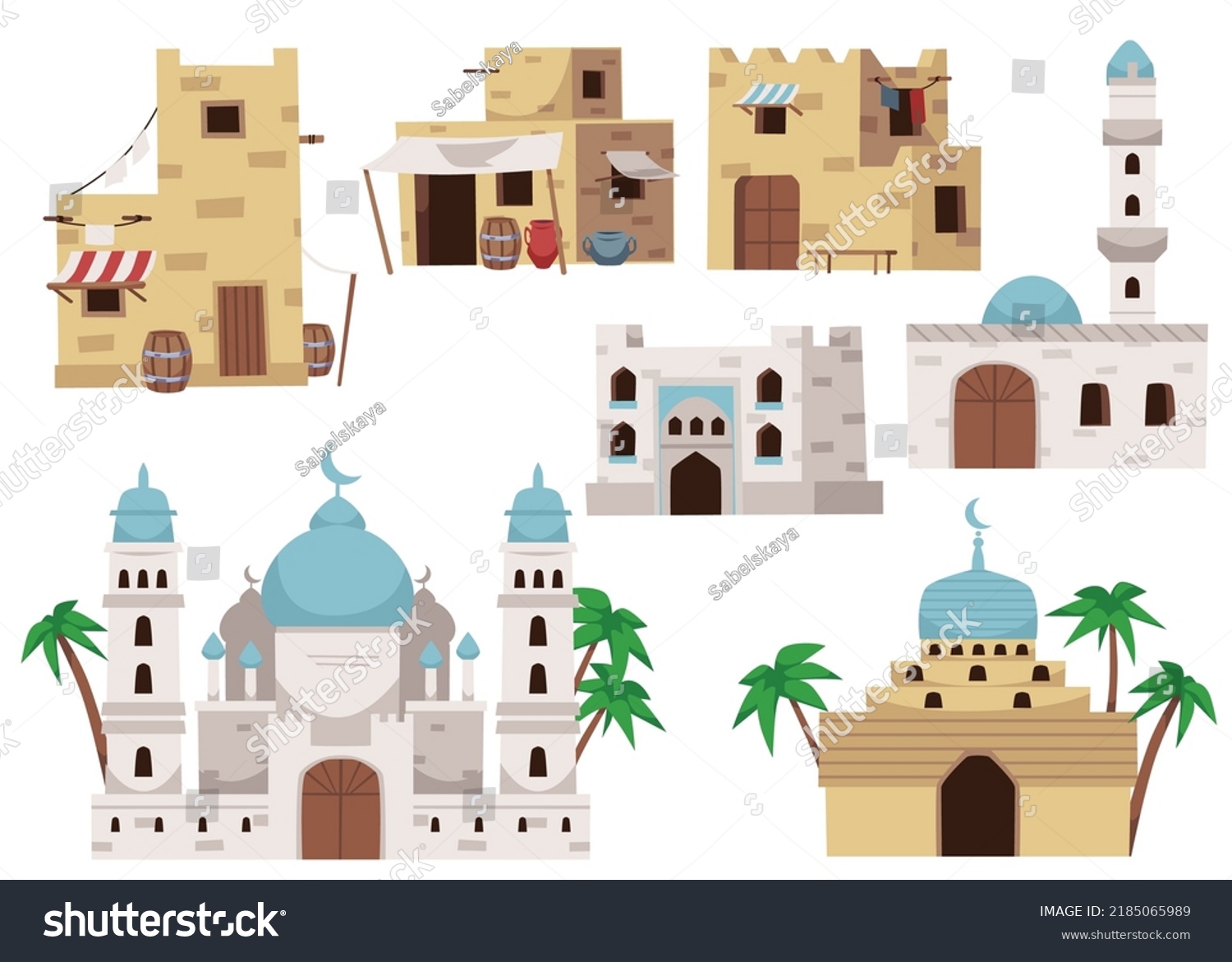 Arabian Buildings Islamic Prayer Houses Set Stock Vector (Royalty Free ...