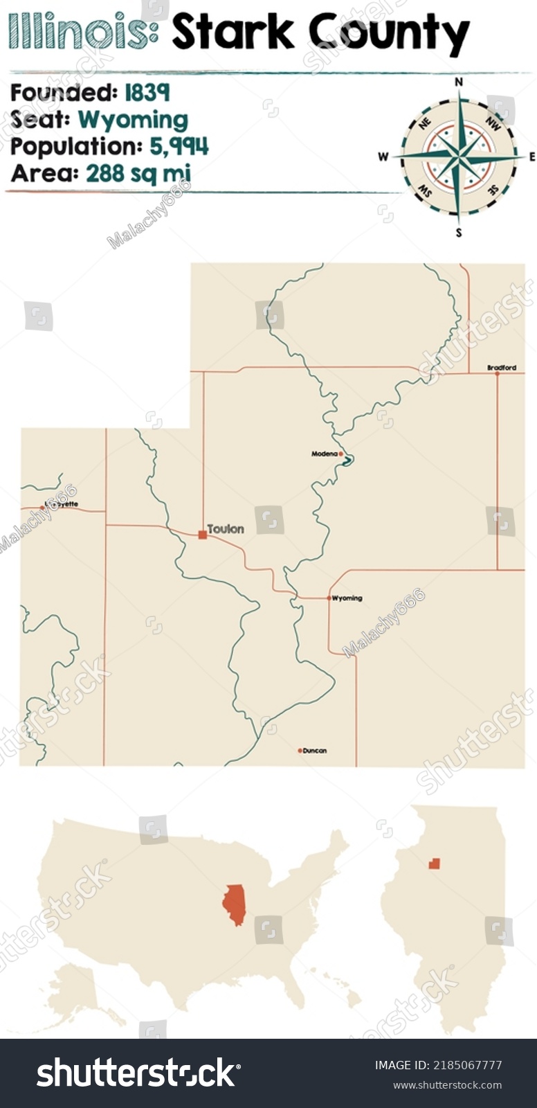 Large Detailed Map Stark County Illinois Stock Vector (Royalty Free ...