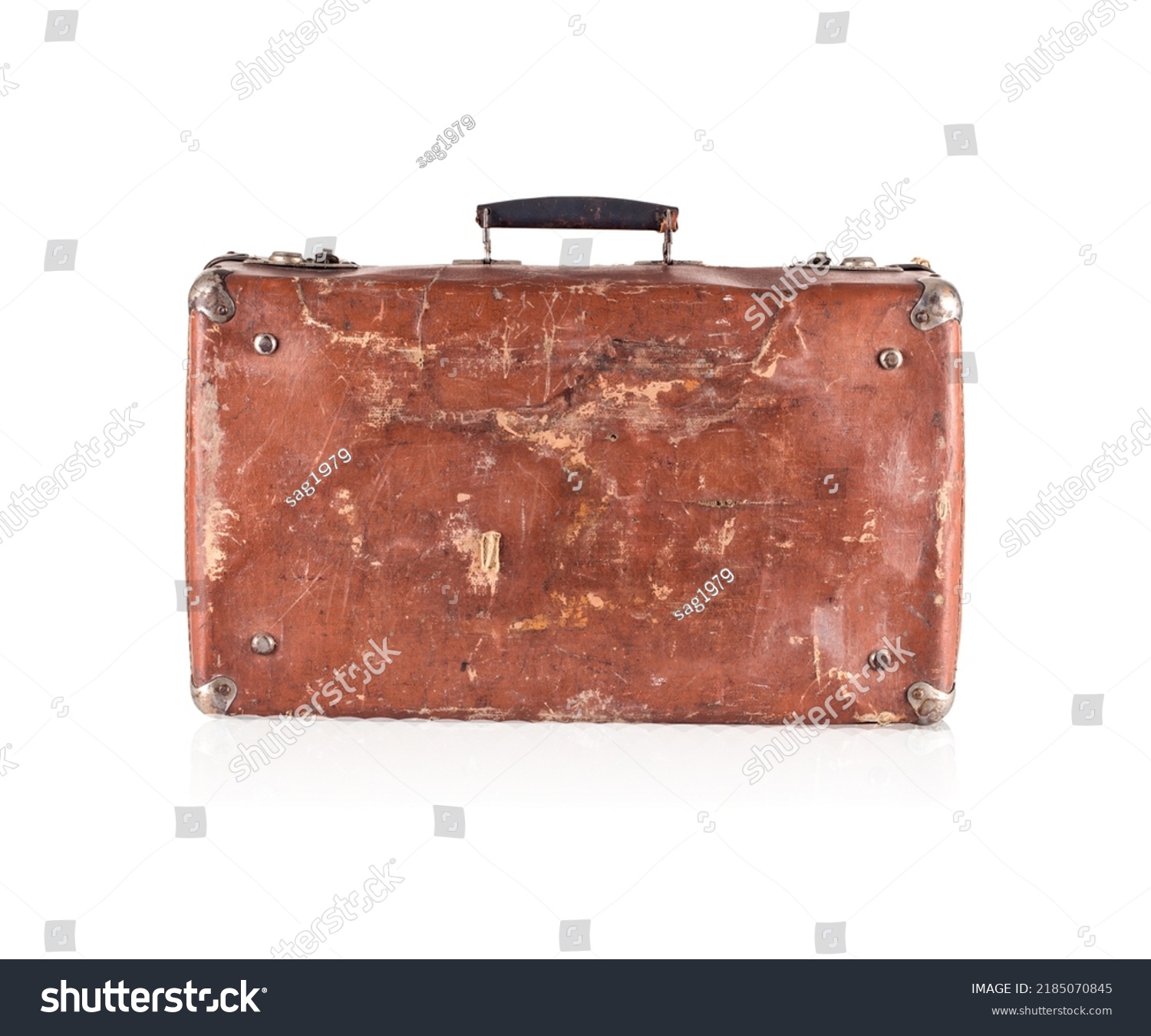 Vintage Brown Suitcase Isolated Over White Stock Photo 2185070845