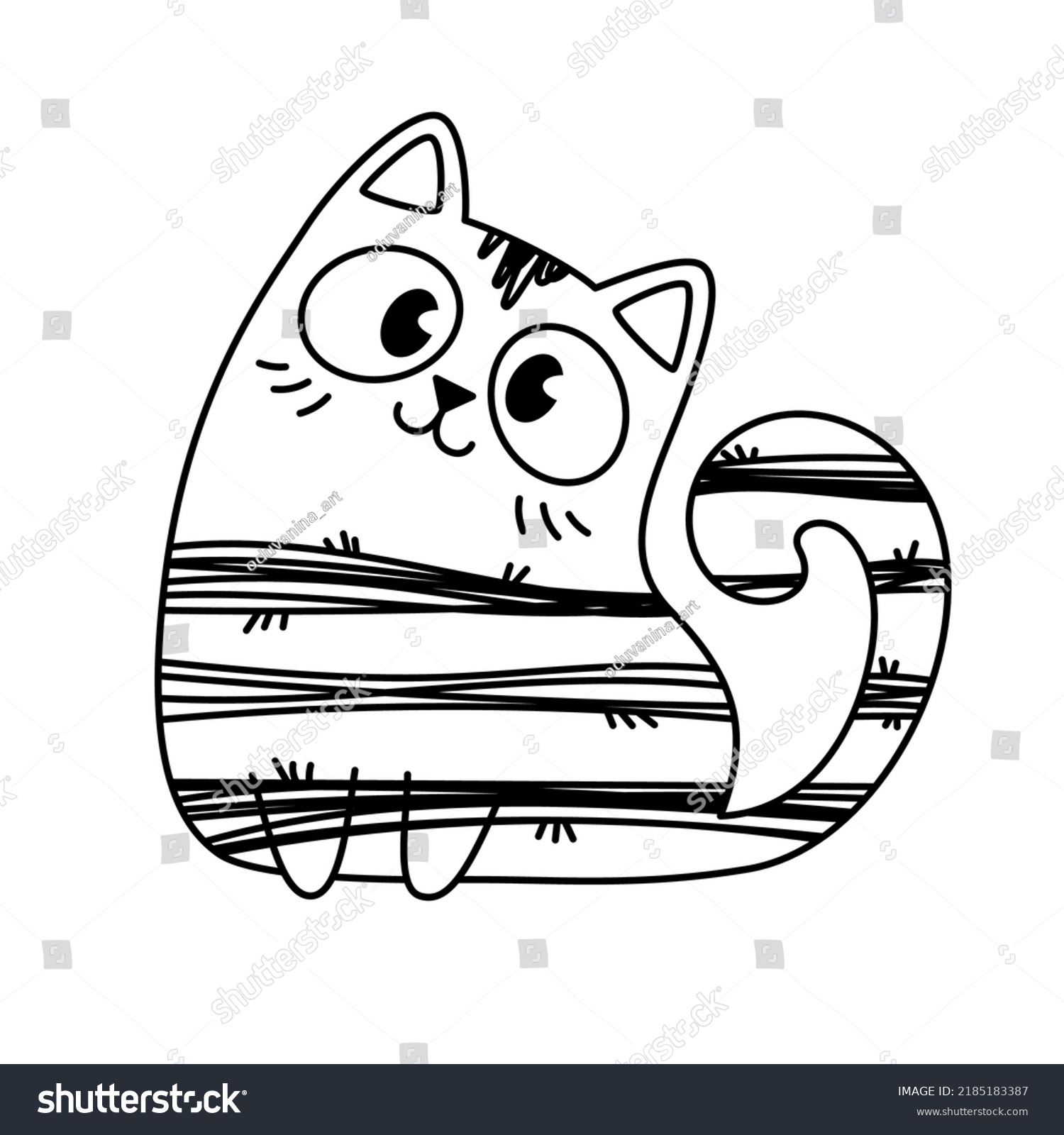 Coloring Book Cute Striped Cat Sitting Stock Vector (Royalty Free ...