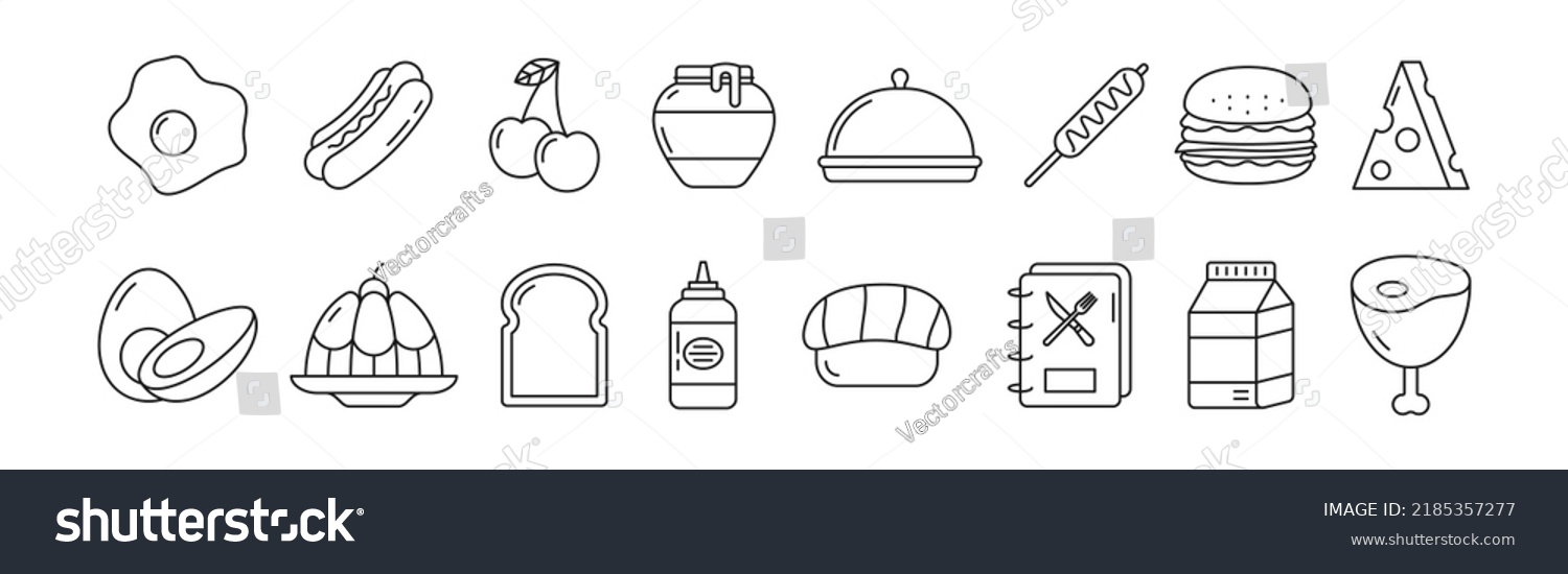 Foods Beverages Line Art Icon Set Stock Vector (Royalty Free ...