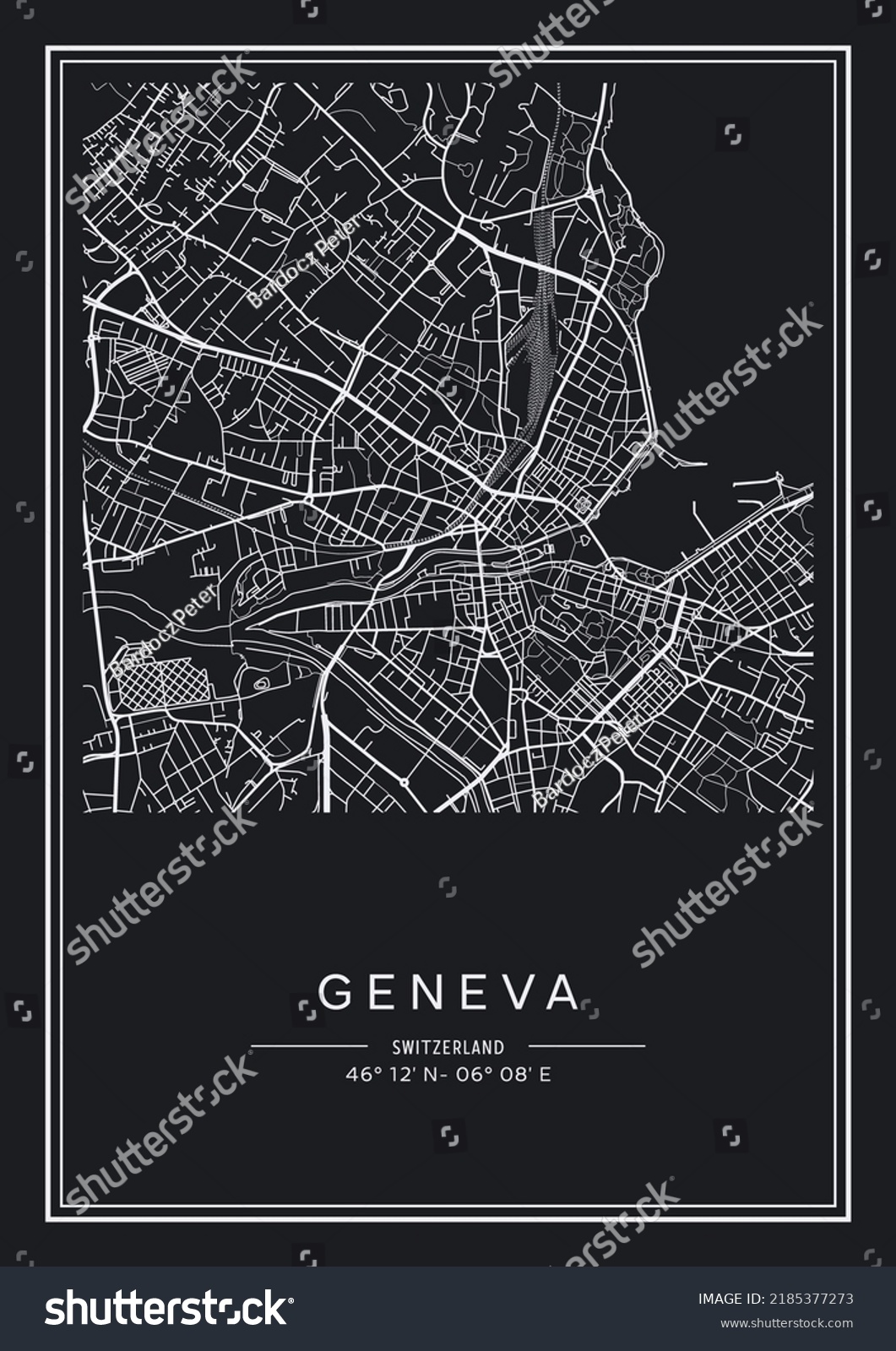 Black White Printable Geneva City Map Stock Vector (Royalty Free ...