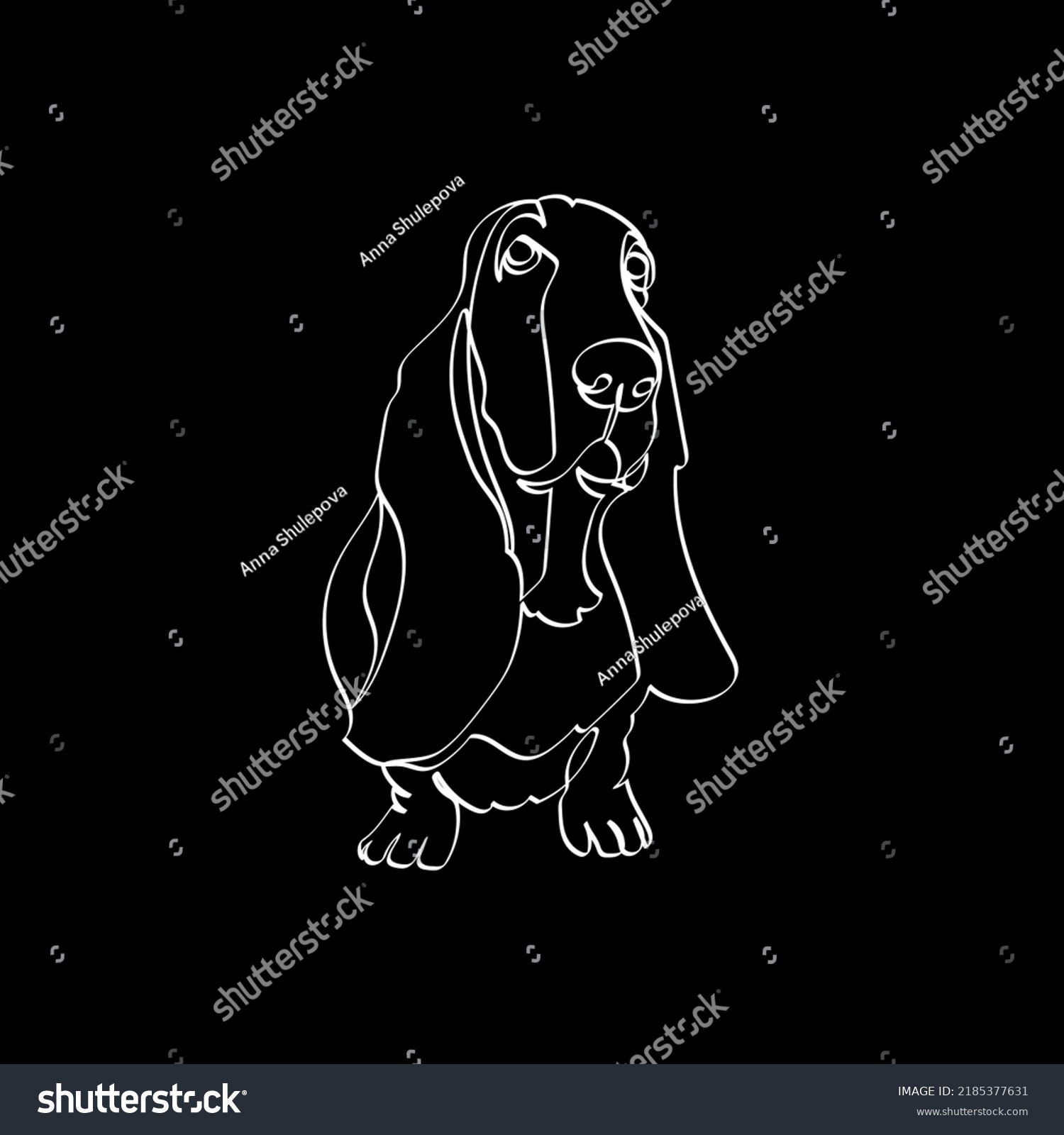 White Outline Basset Hound On Black Stock Vector (Royalty Free