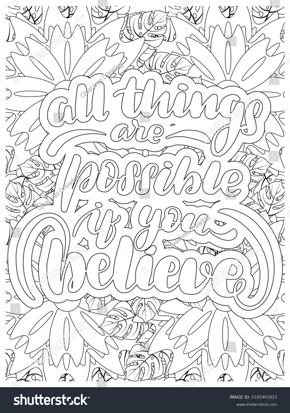 Inspirational Quotes Coloring Page Flower Background Stock Vector ...