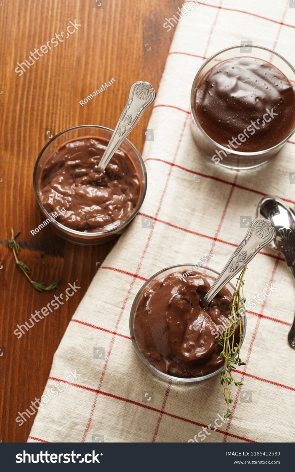 Creamy French Chocolate Ganache Pudding Glass Stock Photo 2185412589