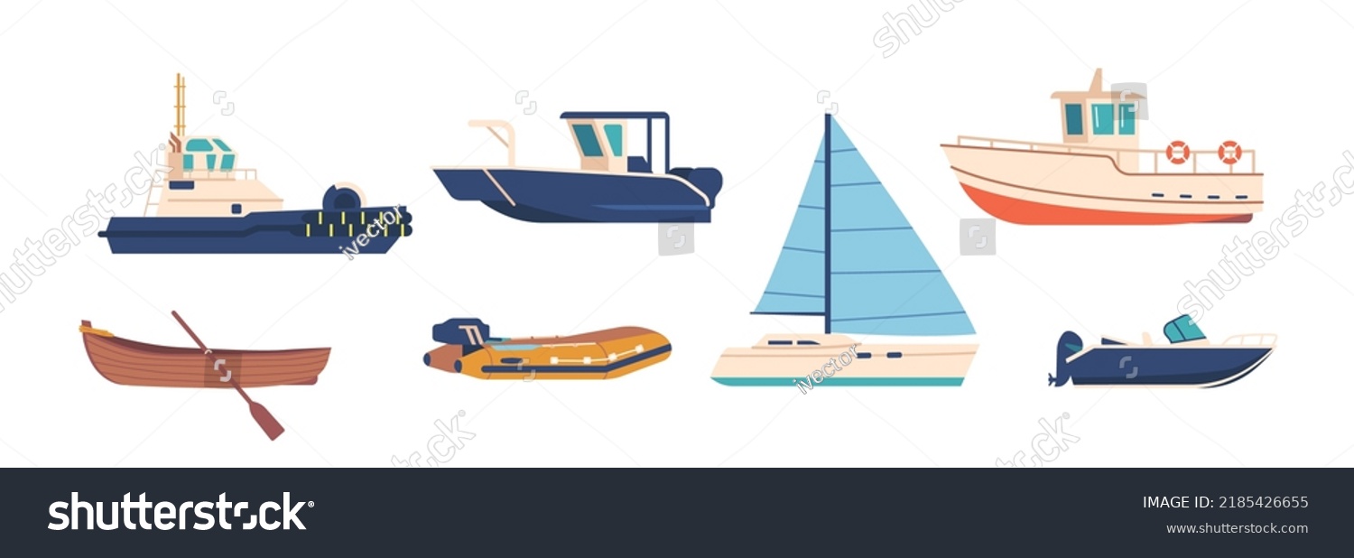 Set Ships Boats Different Types Isolated Stock Vector (Royalty Free ...