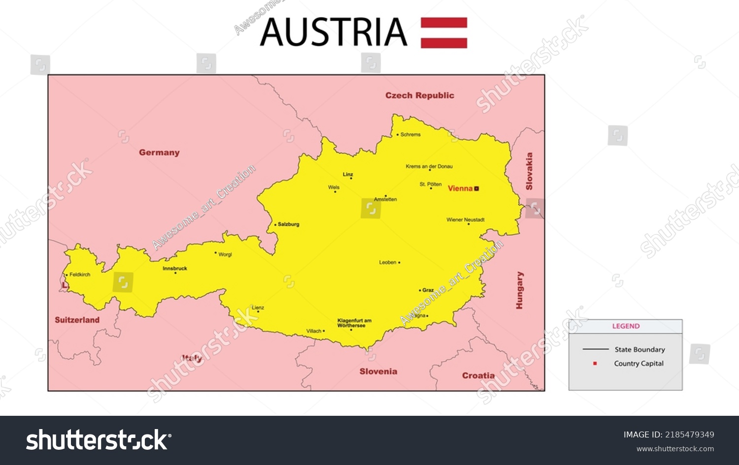 Austria Map Political Map Austria Austria Stock Vector (Royalty Free ...