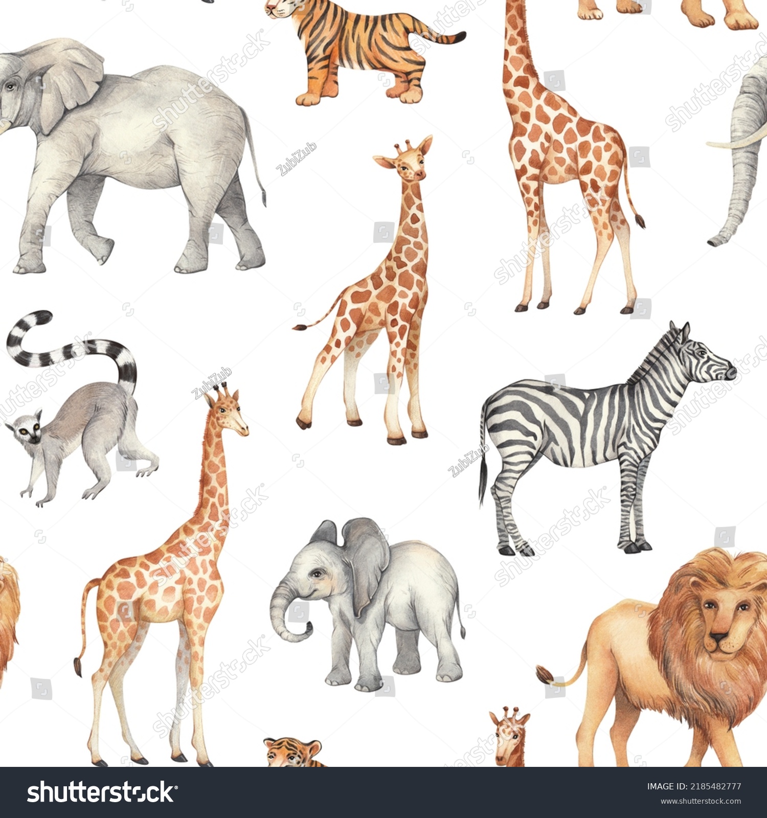 Drawing Safari Animals Handdrawn Seamless Ornament Stock Illustration ...