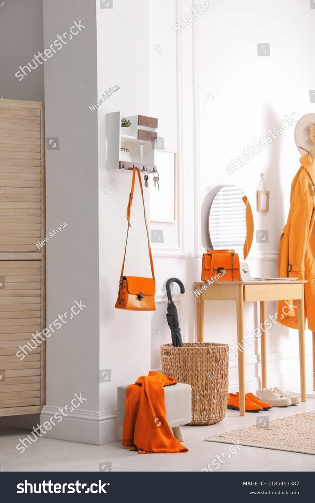 Modern Hallway Interior Stylish Dressing Table Stock Photo 2185497387