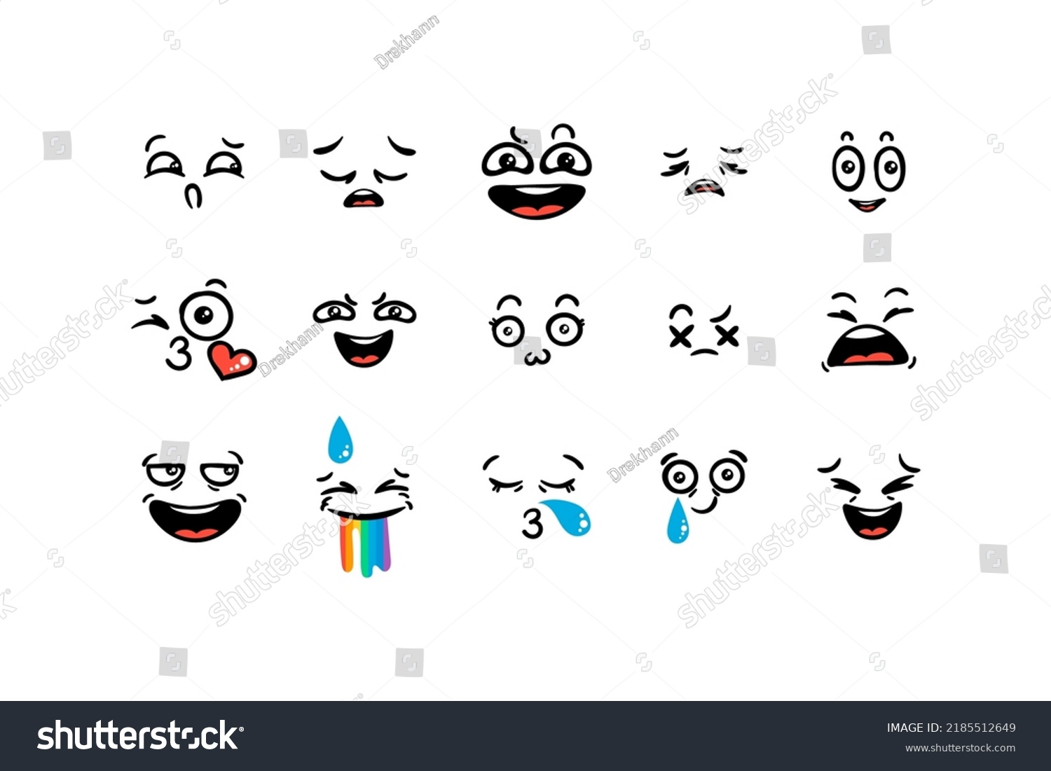 Various Cartoon Emoticons Set Doodle Faces Stock Vector (Royalty Free ...