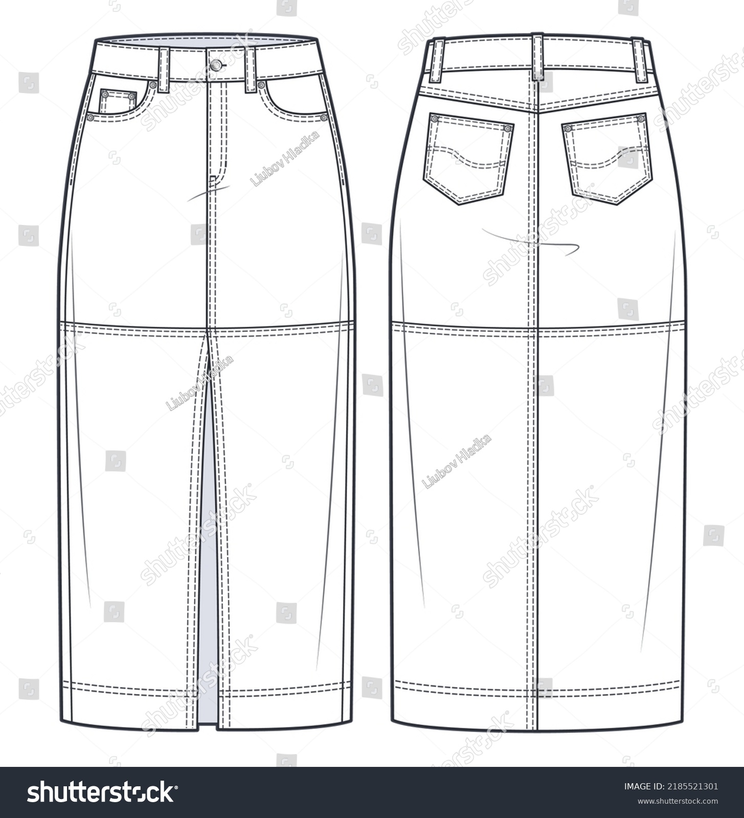 Midi Skirt Technical Fashion Illustration Denim Stock Vector (Royalty ...