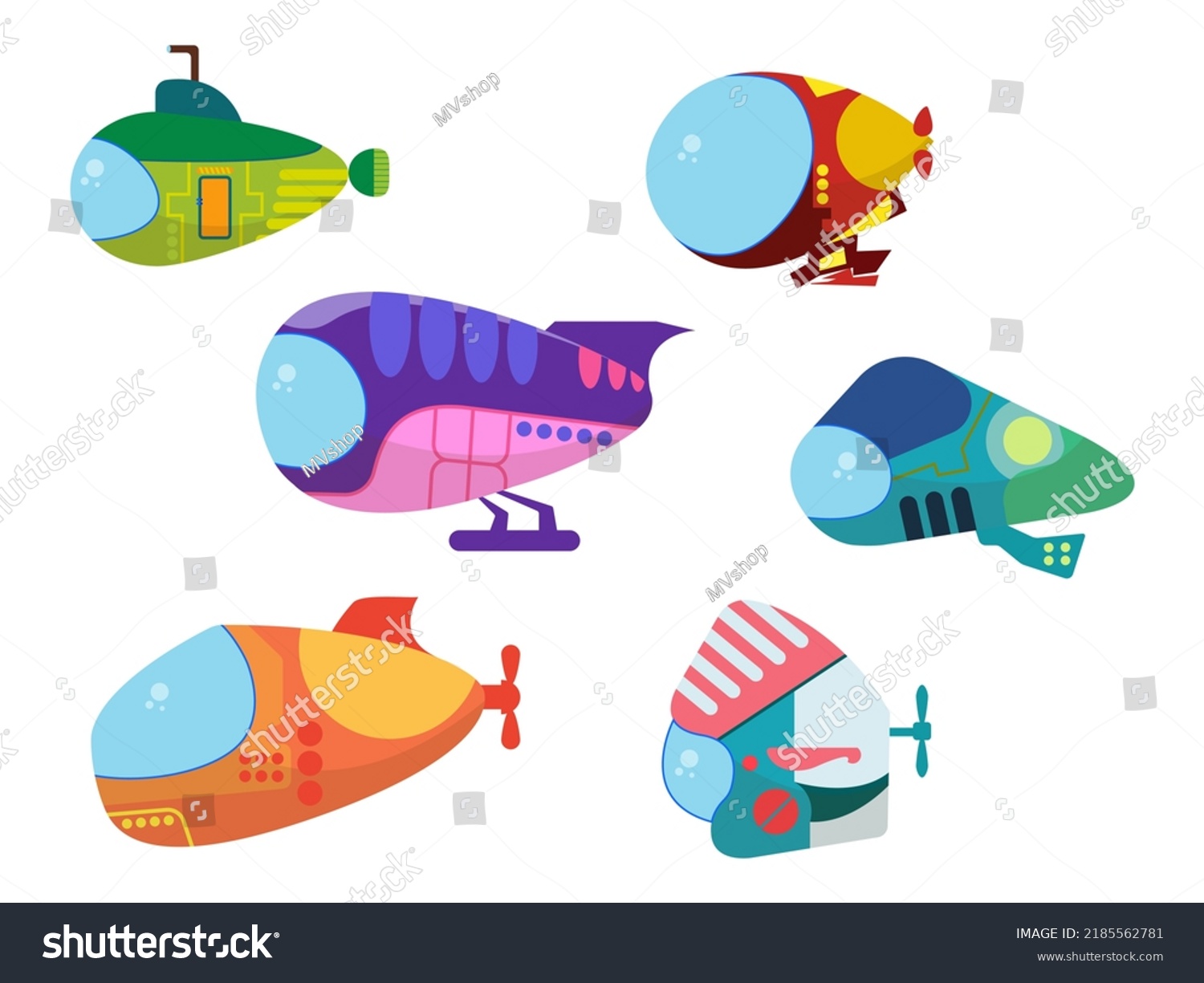 Set Futuristic Colorful Submarines Cartoon Style Stock Vector (Royalty ...