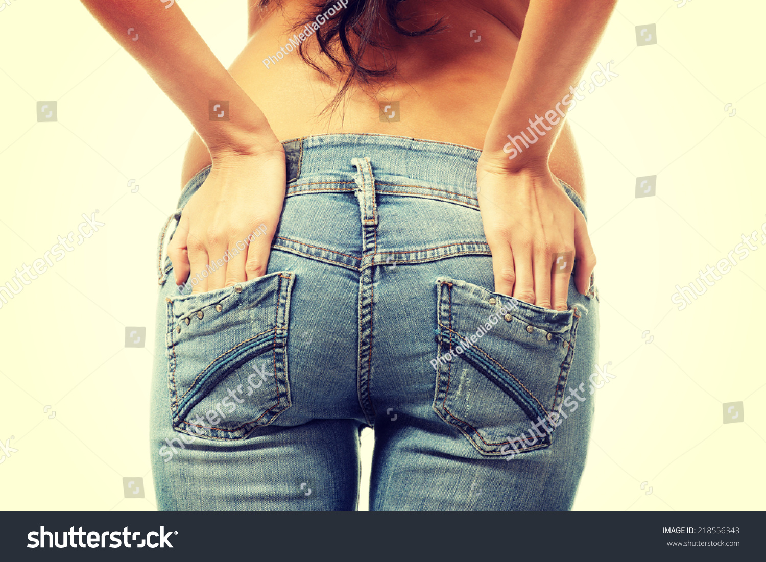 Стоковая фотография 218556343 Fit Female Butt Jeans Isolated On