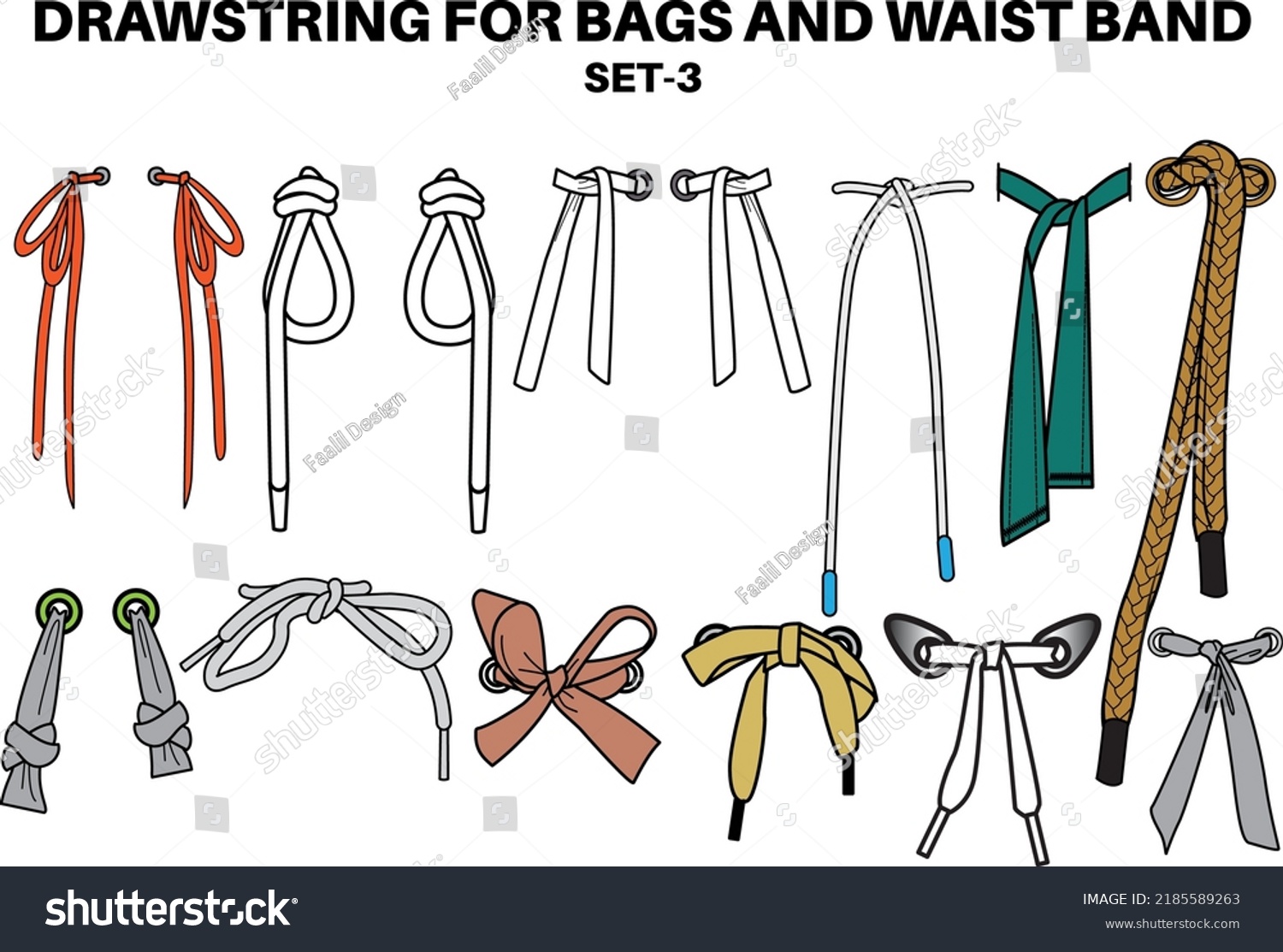 Drawstring Cord Flat Sketch Vector Illustrator Stock Vector Royalty