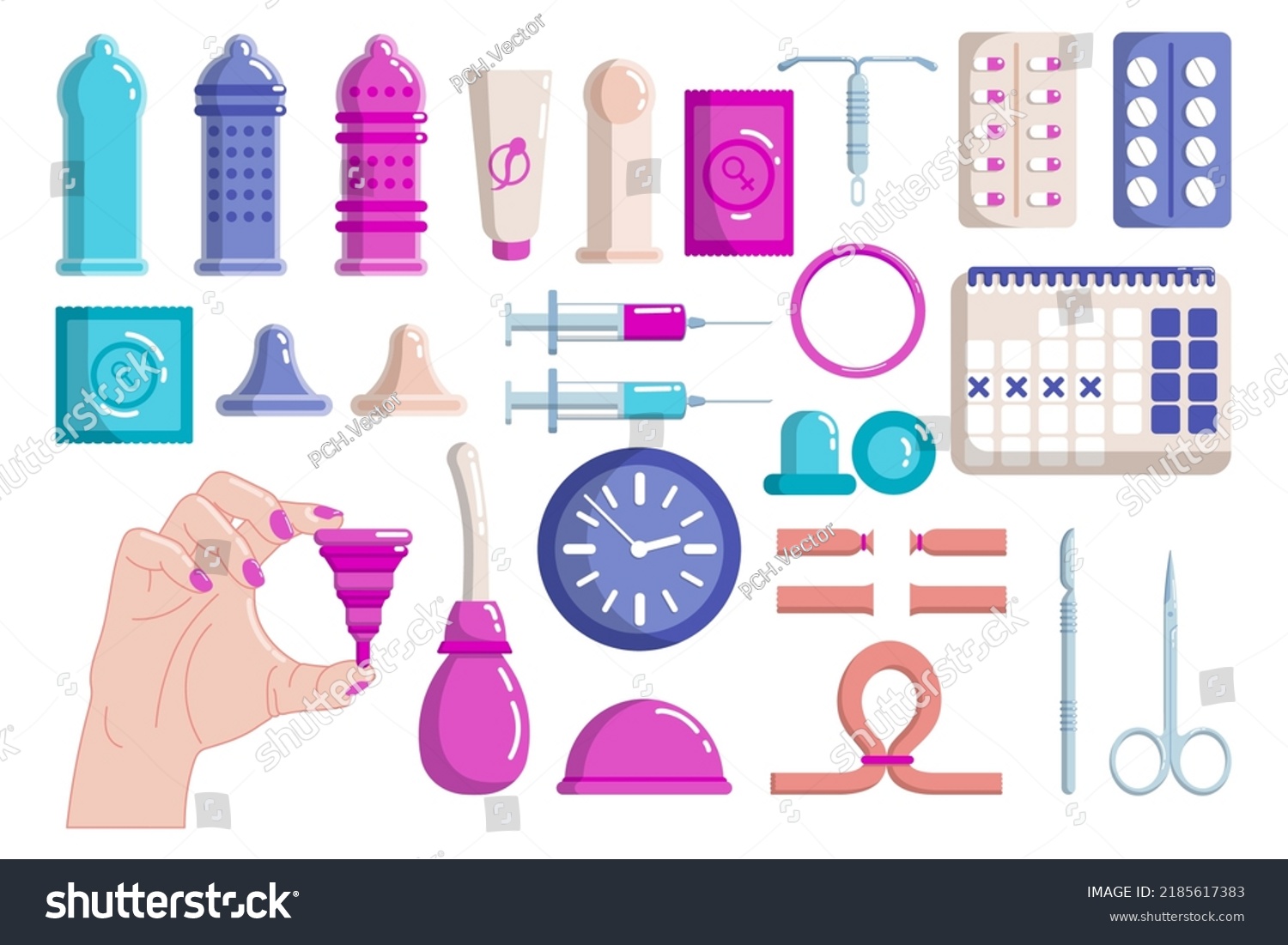 Different Contraceptives Flat Vector Illustrations Set Stock Vector ...