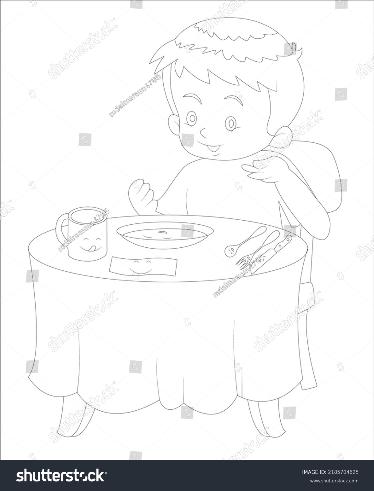 Funny Children Table Coloring Page Stock Vector (Royalty Free ...