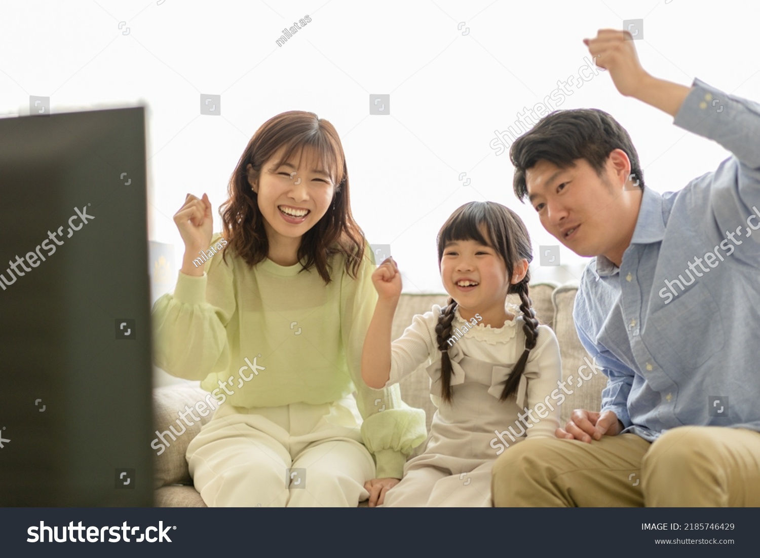 Family Sitting On Couch Watching Tv Stock Photo 2185746429 Shutterstock   Stock Photo Family Sitting On The Couch And Watching Tv 2185746429 