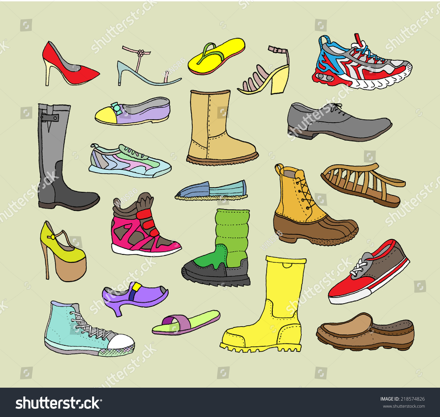 Fashion Collection Different Hand Drawn Shoes Stock Vector (Royalty ...