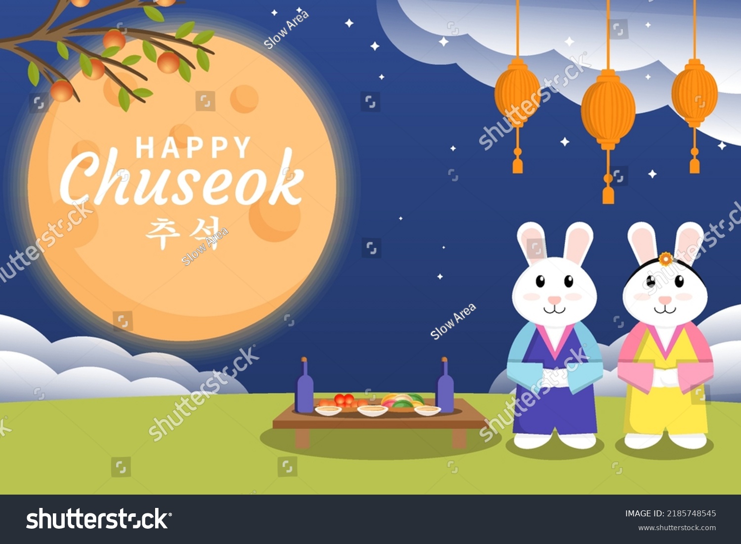 Korea Chuseok Illustration Two Rabbits Used Stock Vector (Royalty Free