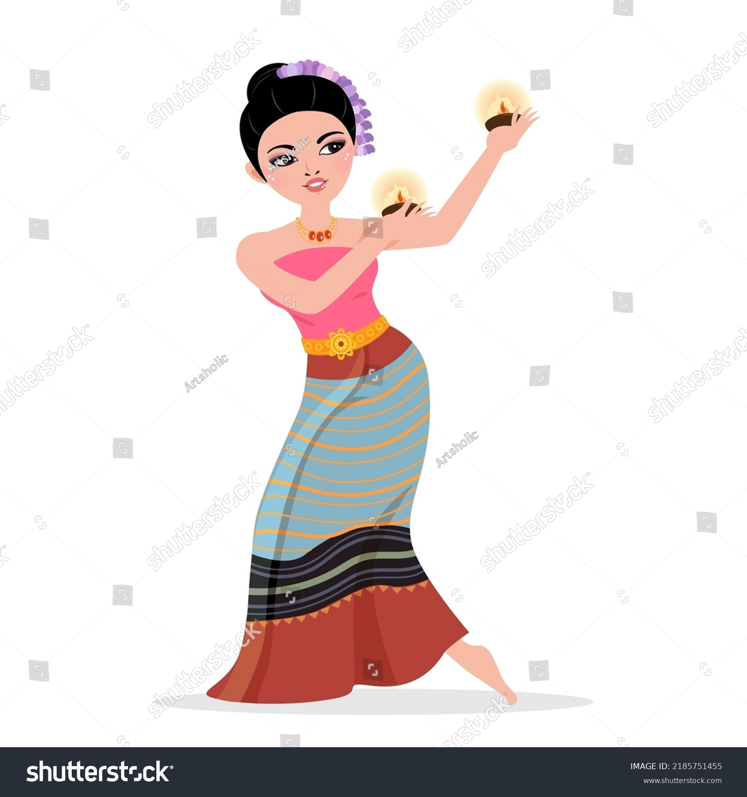 Northern Thailand Woman Traditional Costume Dance Stock Vector (Royalty ...