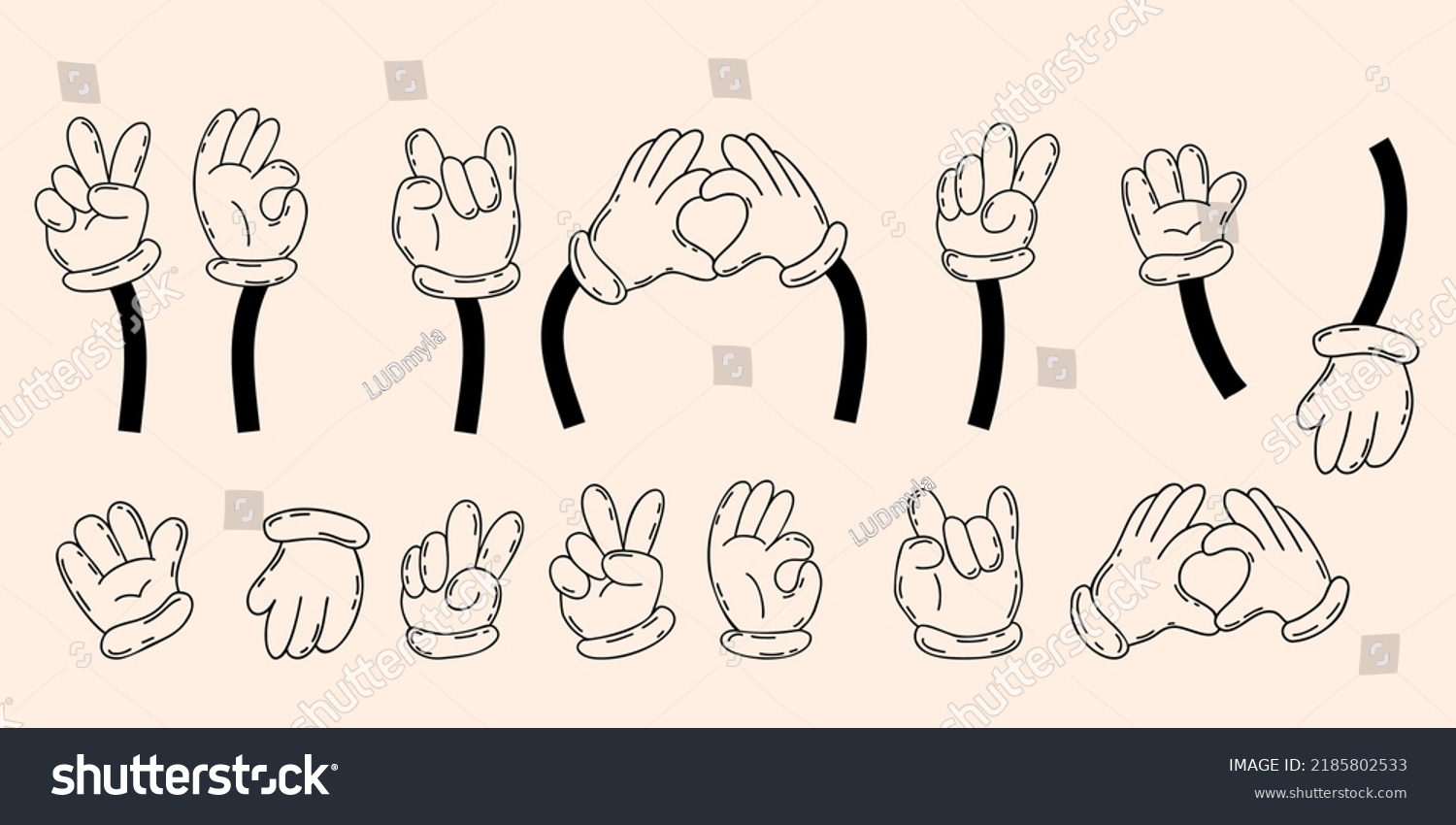 Set Comic Hands Gloves Gestures Heart Stock Vector (Royalty Free ...