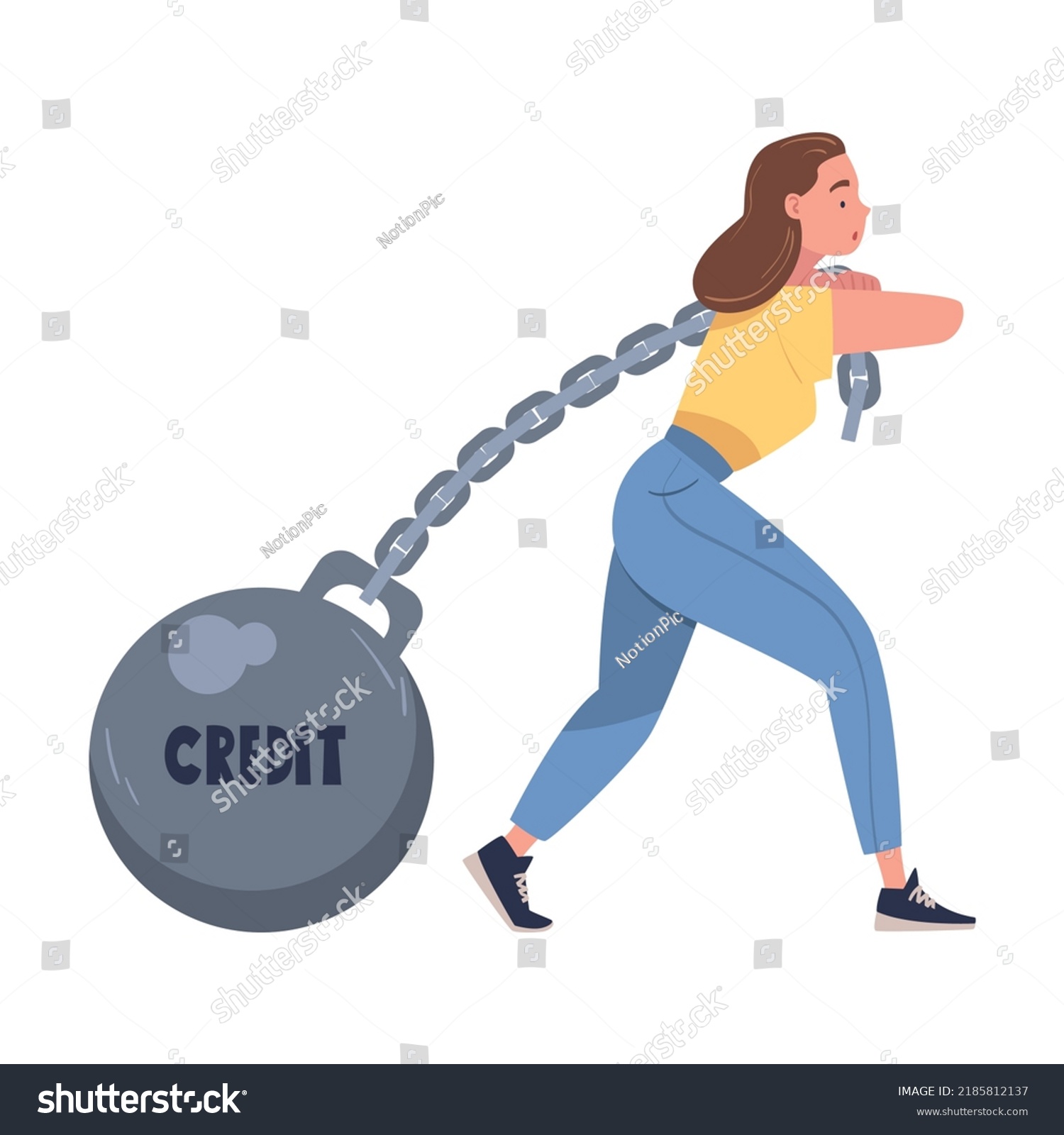 Severity Mortgage Woman Pulling Iron Ball Stock Vector (Royalty Free