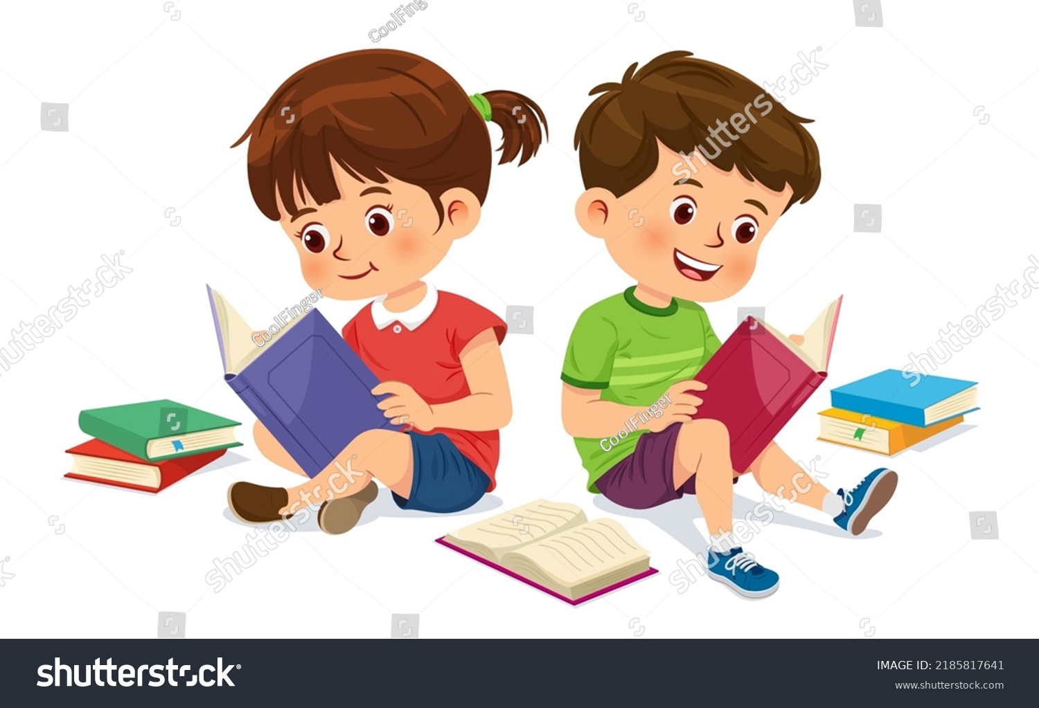 Cute Boy Girl Relaxing Enjoying Reading Stock Vector (Royalty Free ...