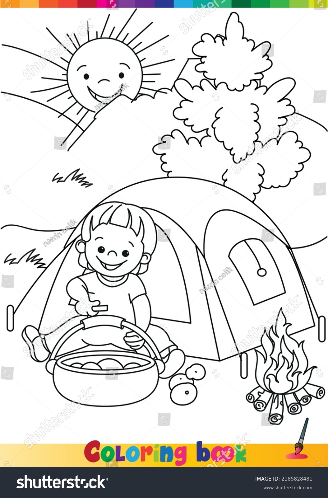 Coloring Book Camping Girl Coloring Page Stock Vector (royalty Free 