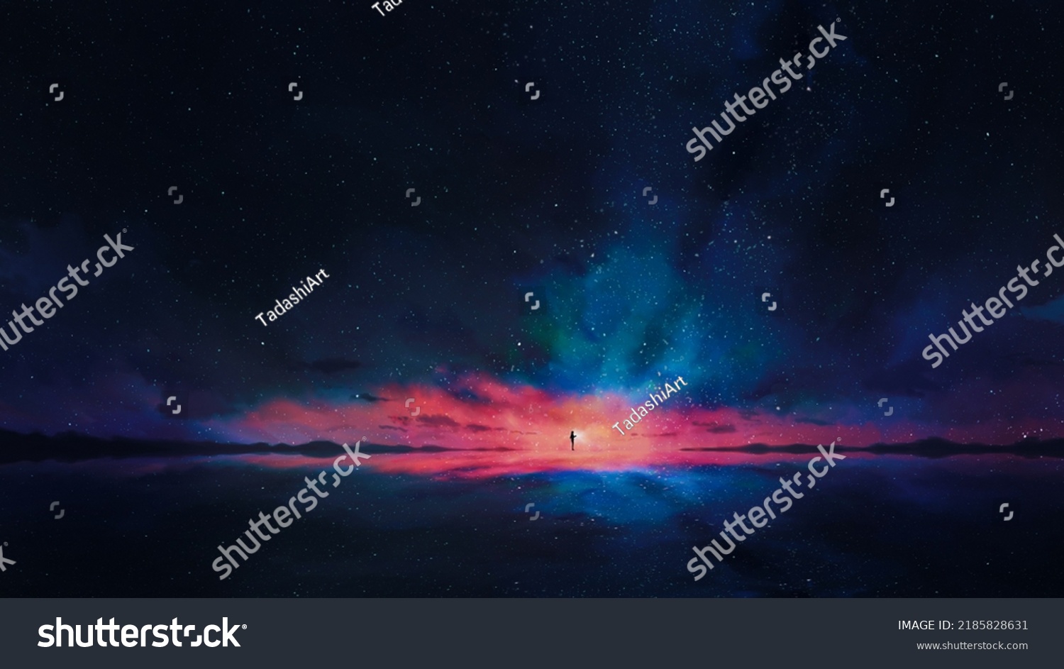 Fantasy Anime Night Sky Scenery Landscape Stock Illustration 2185828631 ...