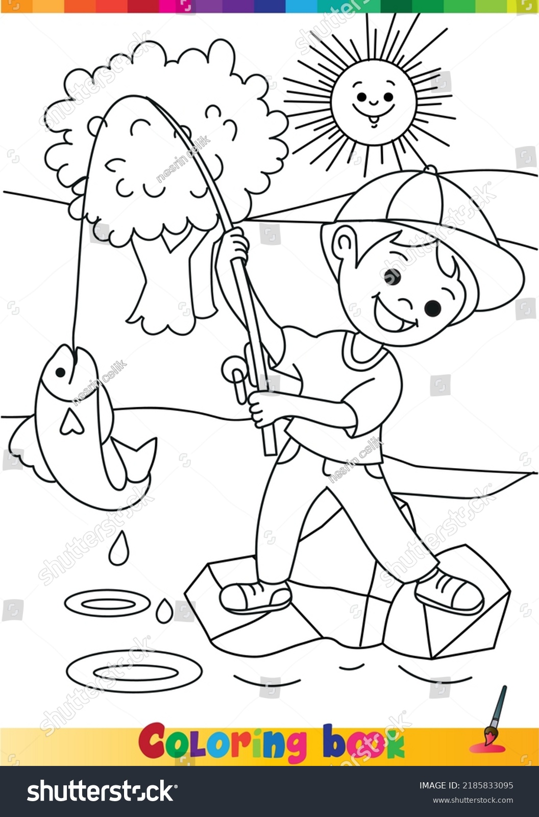 Coloring Book Boy Fishing Coloring Page Stock Vector (Royalty Free