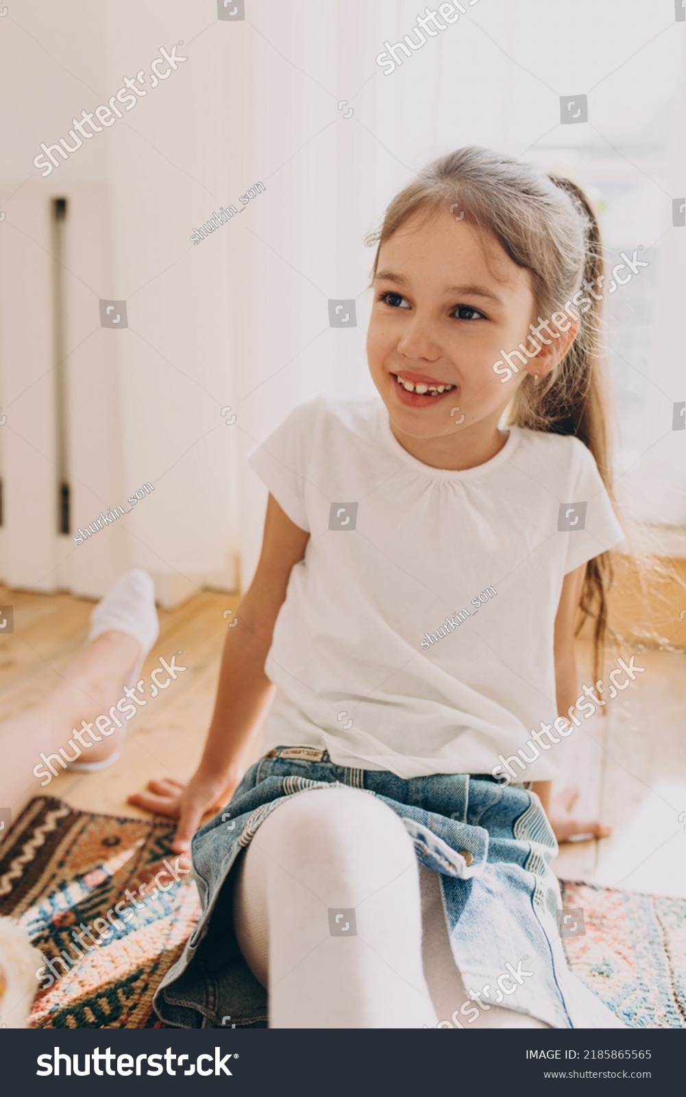 Portrait Happy Smiling Girl Sitting On Stock Photo 2185865565 ...