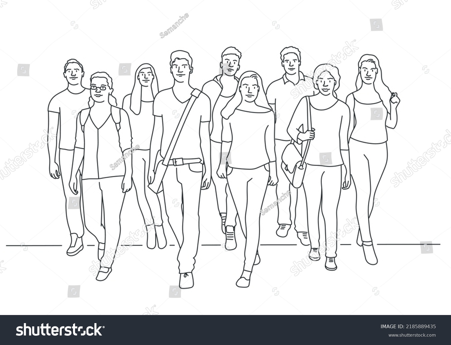 Group Teen Students Walking Together Hand Stock Vector (Royalty Free ...