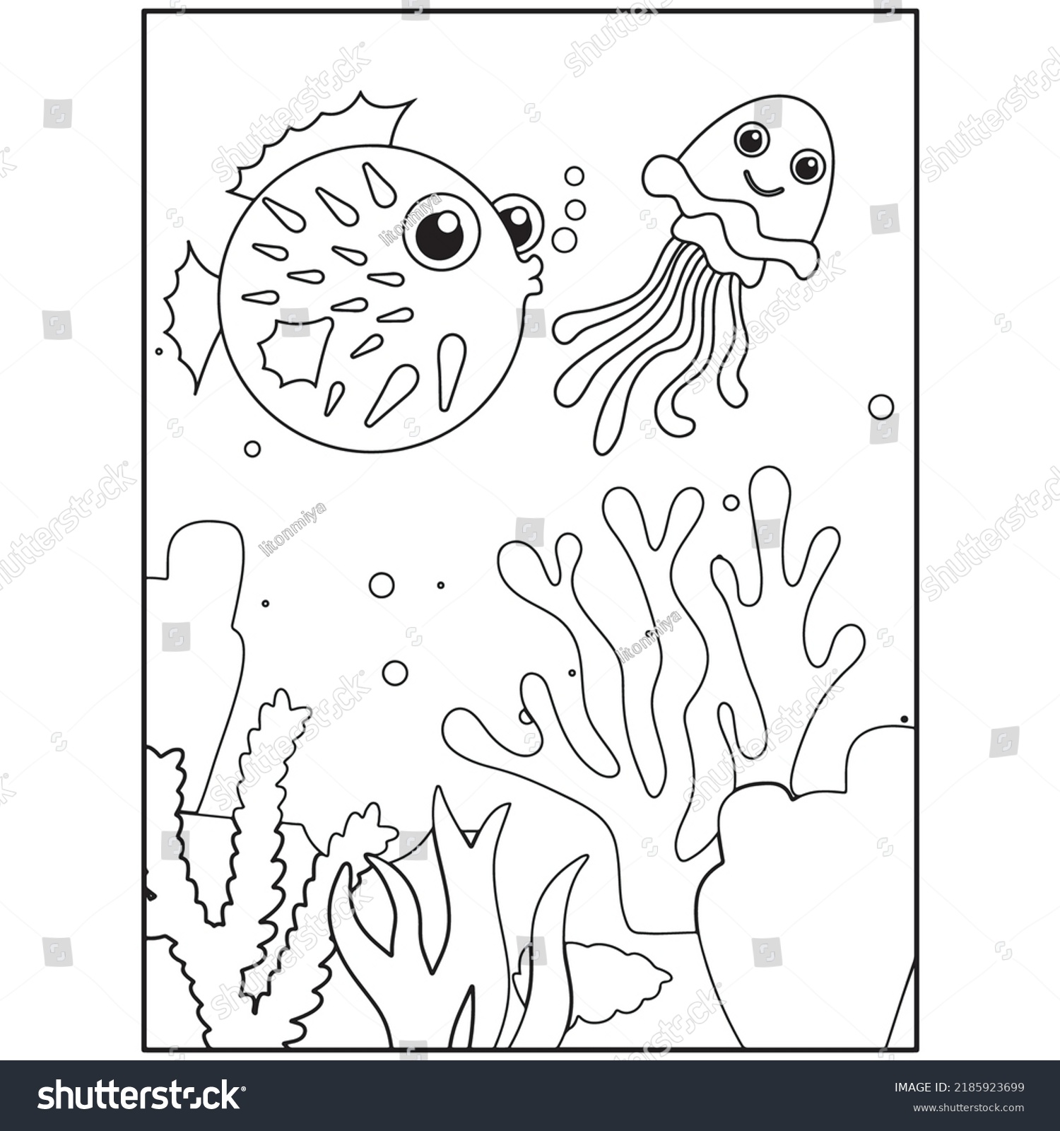 Ocean Animals Coloring Pages Kids Stock Vector (Royalty Free) 2185923699 | Shutterstock