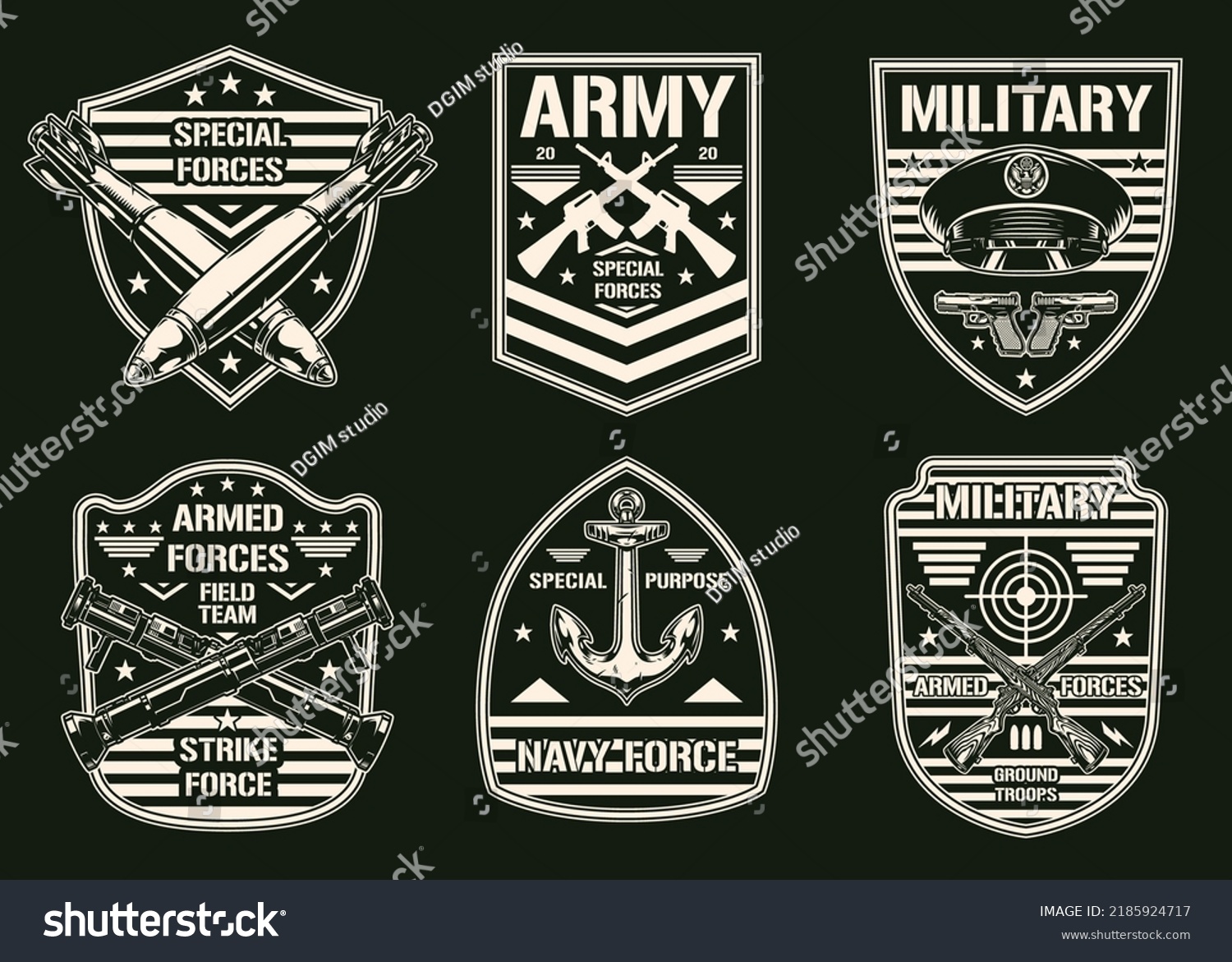 Military Set Monochrome Vintage Sticker Weapons Stock Vector (Royalty ...