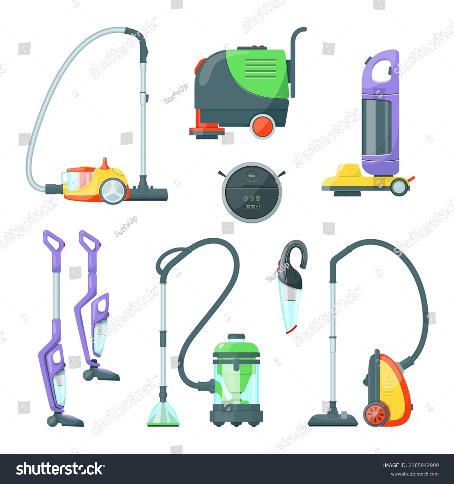 Different Vacuum Cleaners Cartoon Illustration Set Stock Vector ...