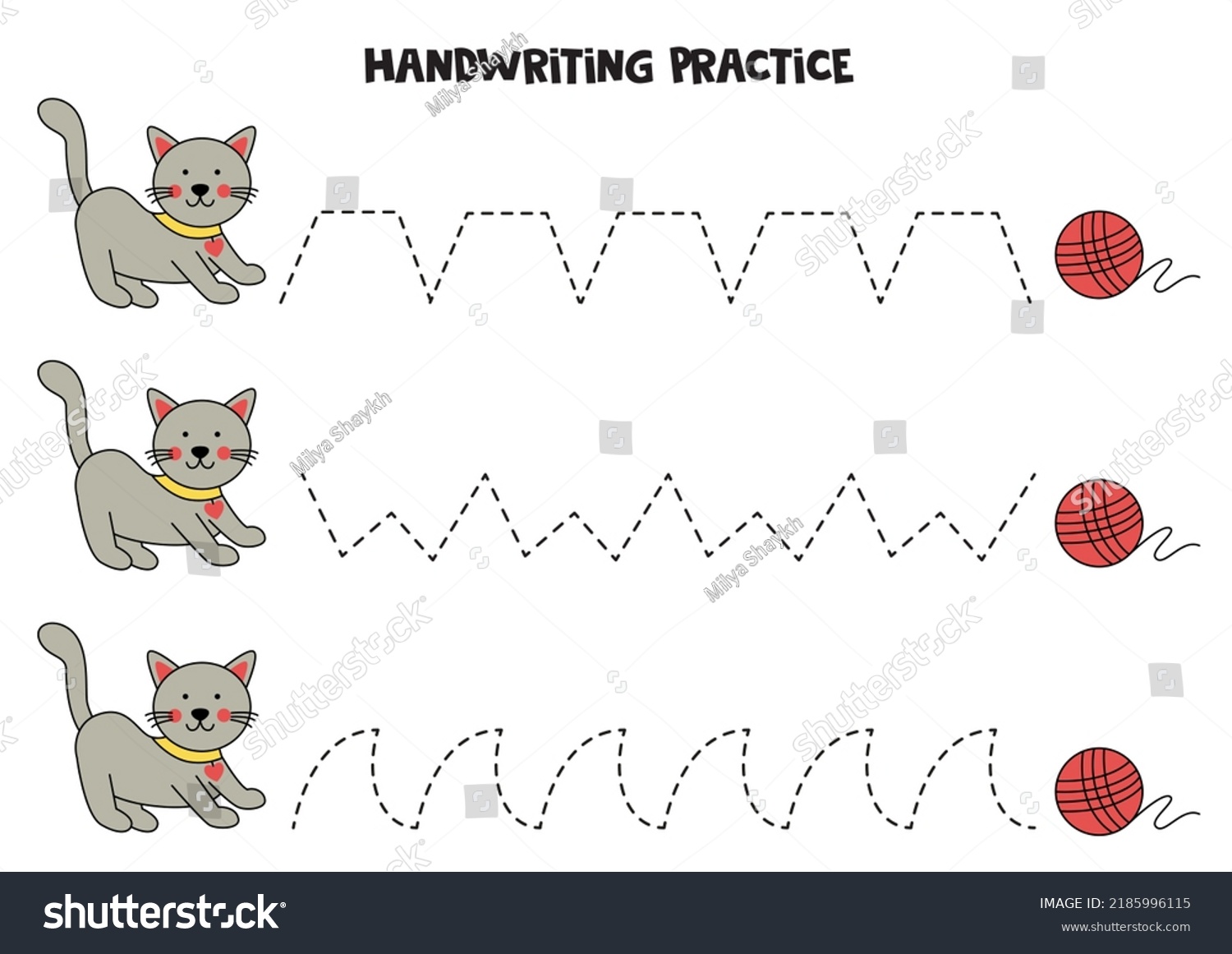 Tracing Lines Kids Cute Gray Kitten Stock Vector (Royalty Free ...