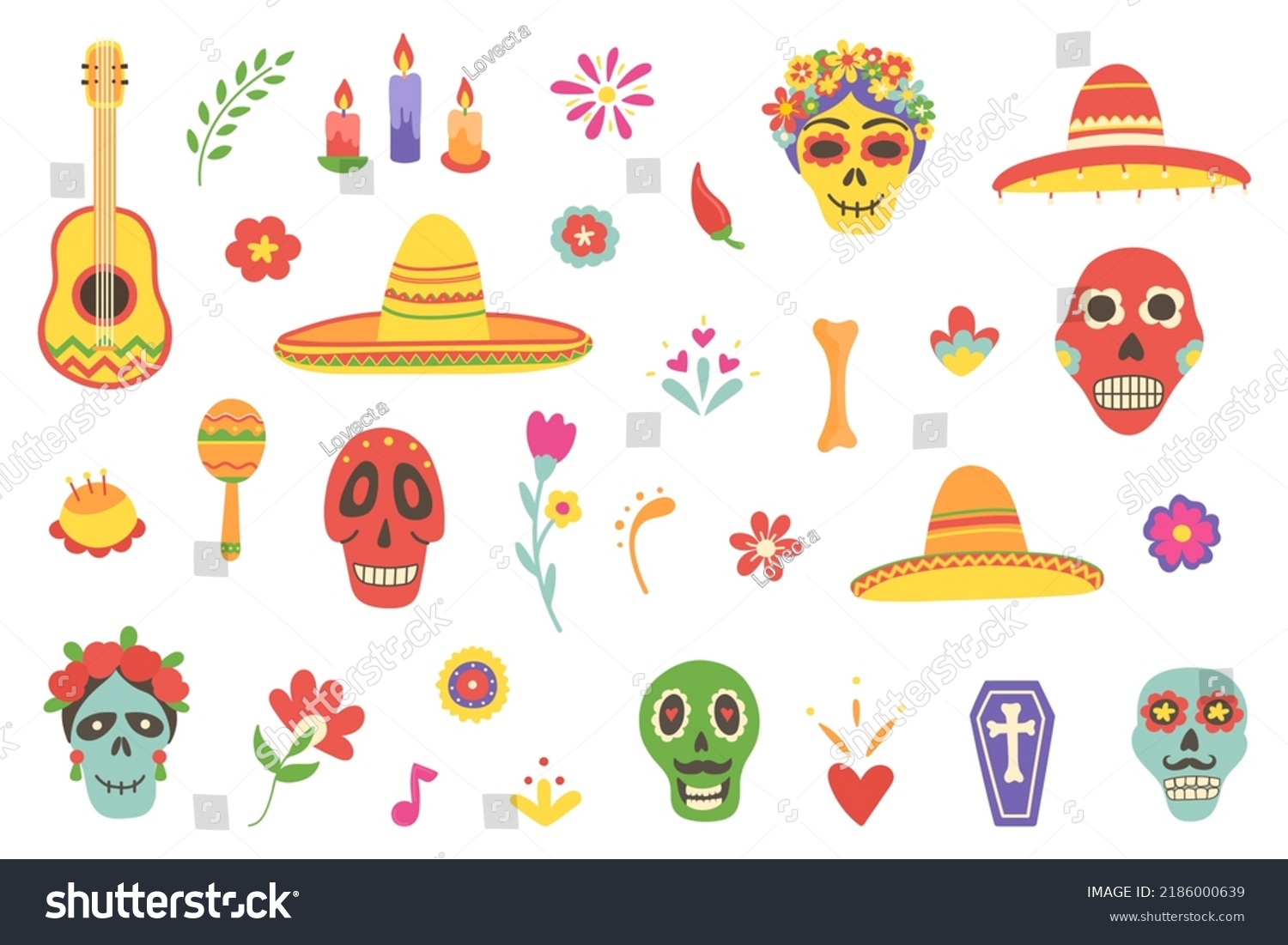Day Dead Mexican Icons Big Set Stock Vector (Royalty Free) 2186000639 ...