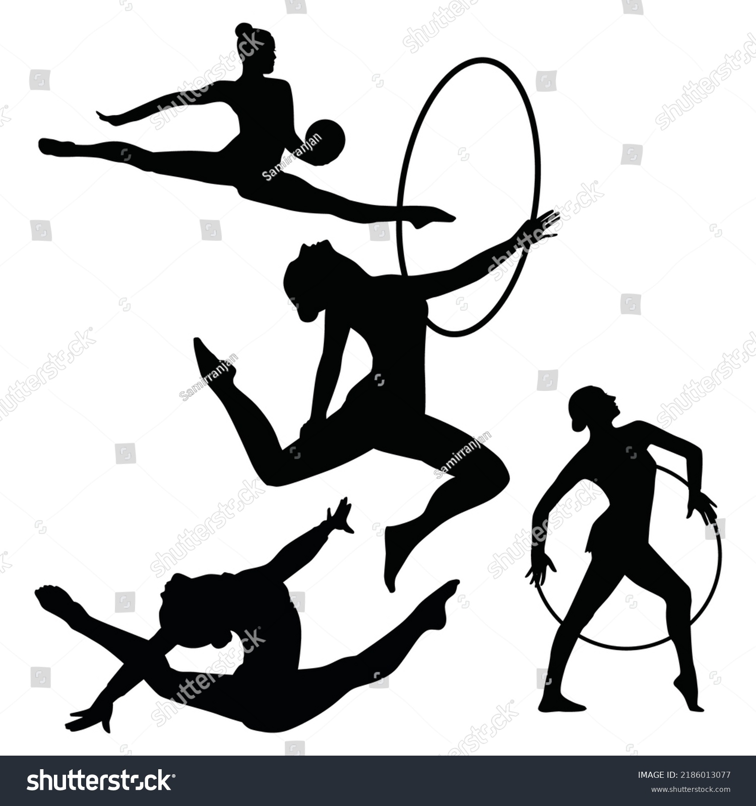 Vector Illustration Girls Gymnastic Poses Silhouettes Stock Vector Royalty Free 2186013077