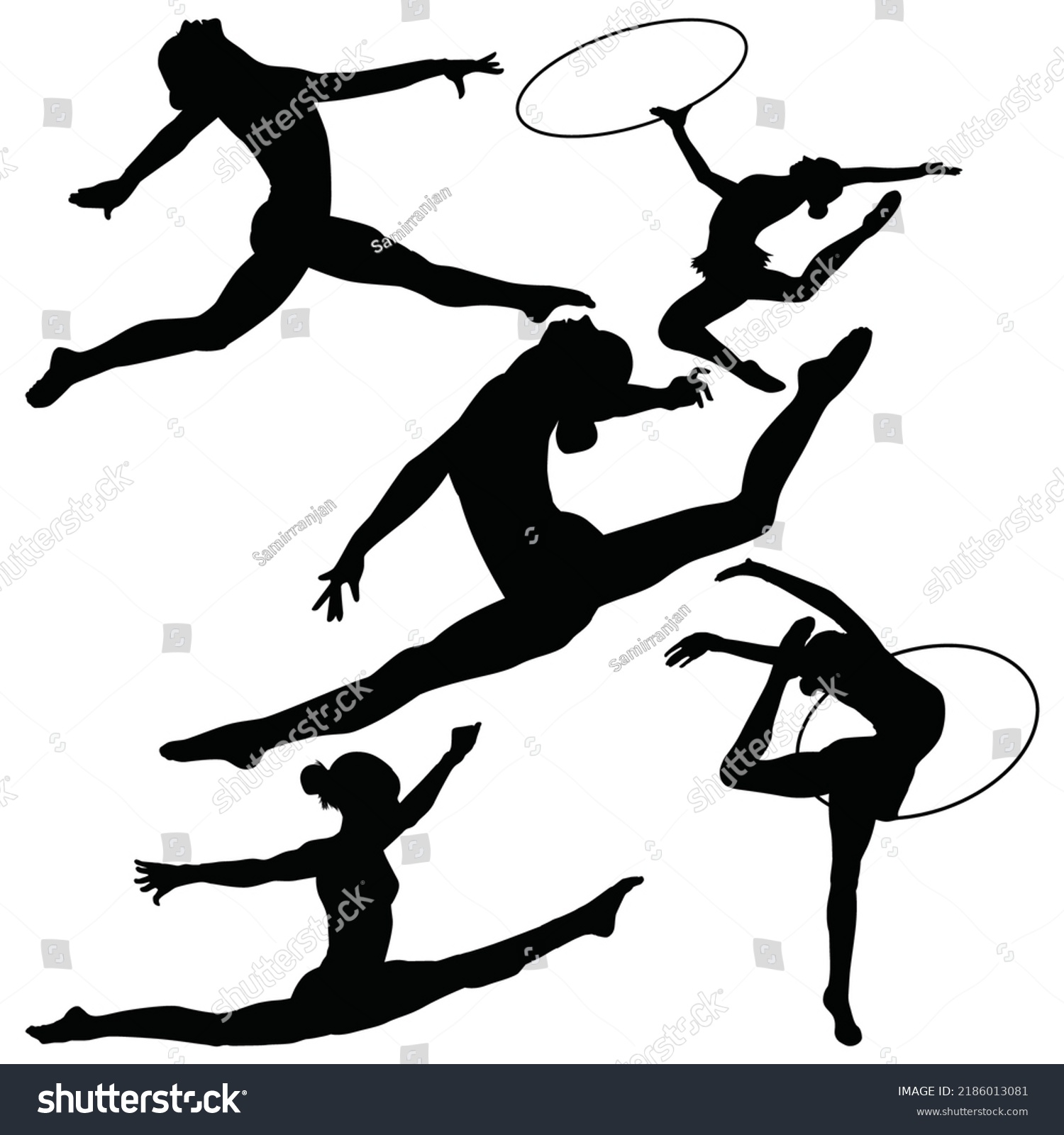 Vector Illustration Girls Gymnastic Poses Silhouettes Stock Vector Royalty Free 2186013081